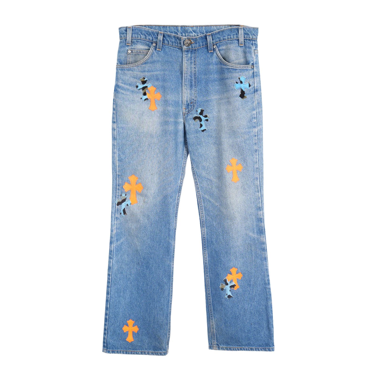 Chrome Hearts CHROME HEARTS ST BARTH'S ORANGE BLUE CHEETAH PATCH LEVI Size US 33 - 1 Thumbnail