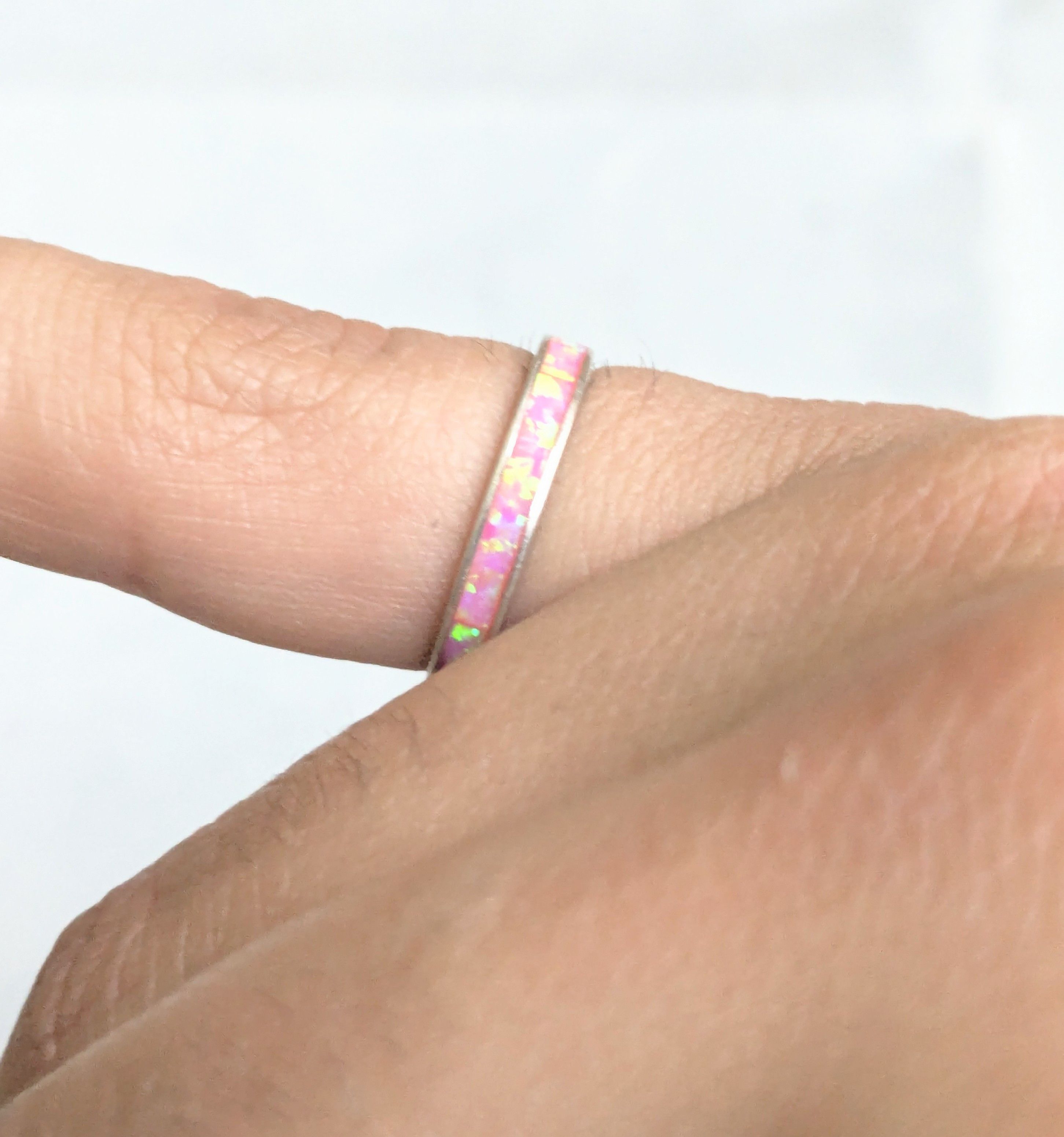 Jewelry Sterling Silver Ring Pink Lab Opal 6.75 Eternity Band Size ONE SIZE - 8 Thumbnail