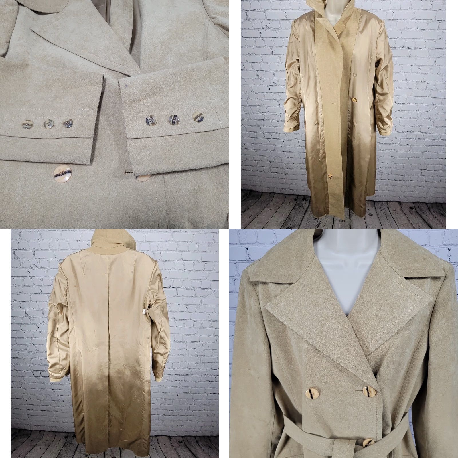 Vintage VTG Unbranded Tan Suede Like Double Breasted Belted Lined Coat - Long - US 12 - Women Size XL / US 12-14 / IT 48-50 - 8 Thumbnail