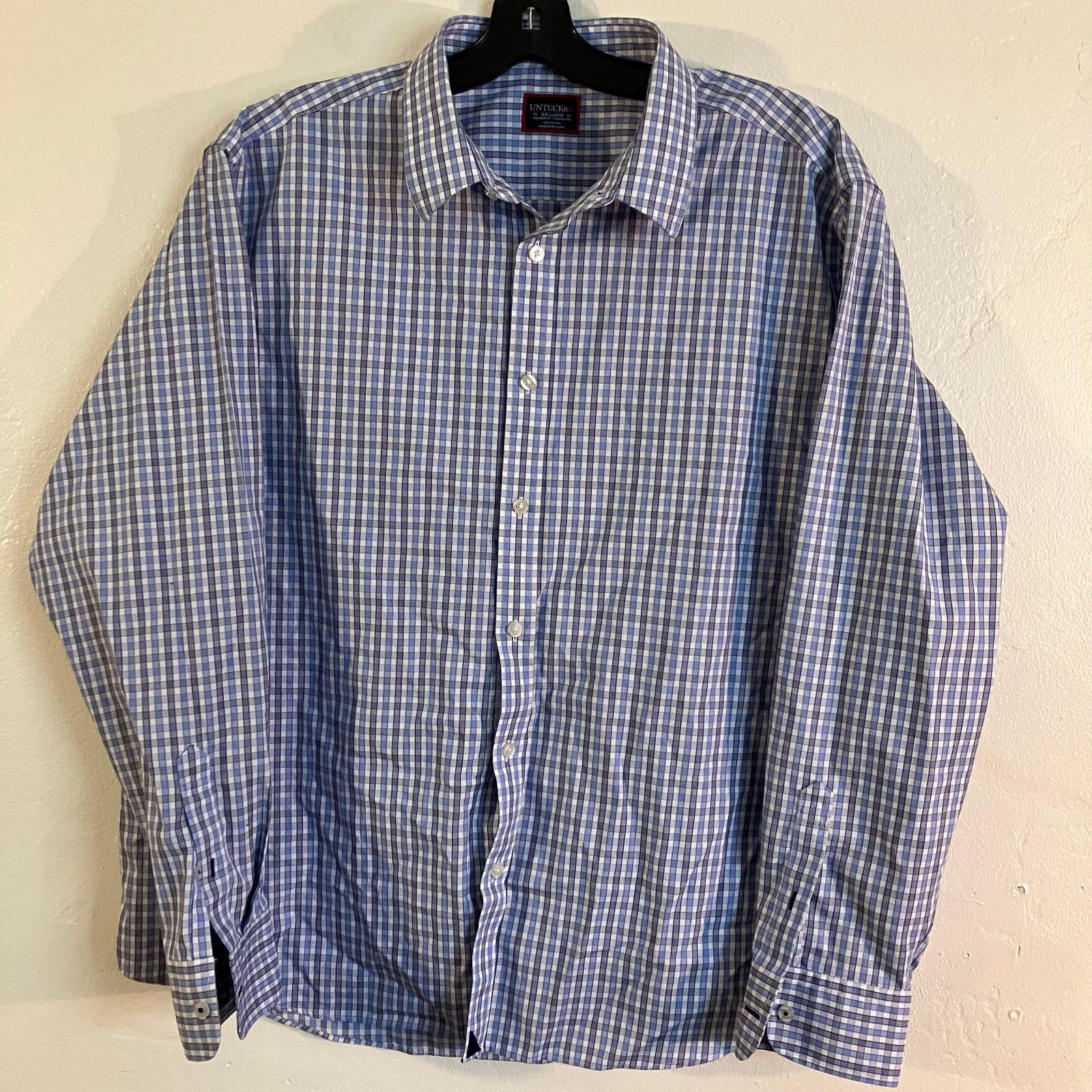 UNTUCKit UNTUCKit Gingham Button Up Blue White Casual Dress Shirt Size US XXL / EU 58 / 5 - 1 Thumbnail