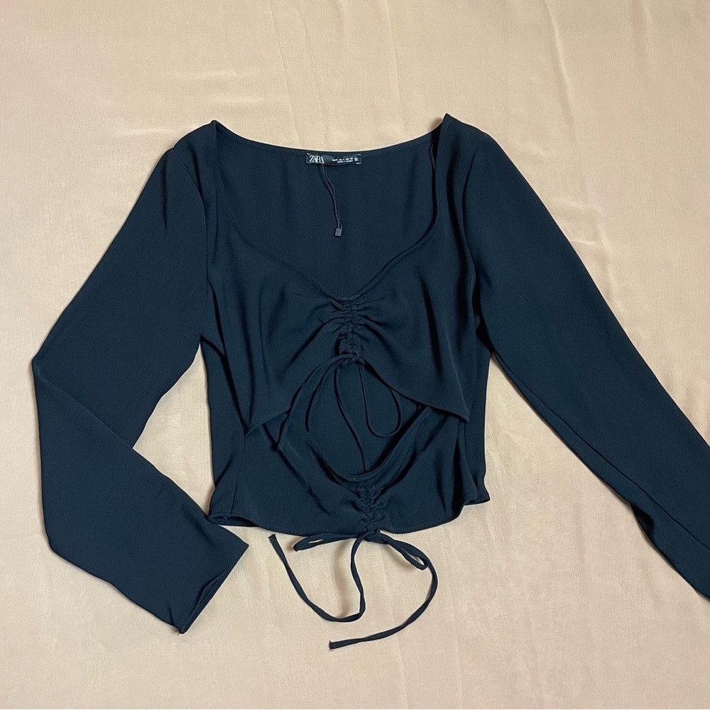 Zara New Zara Black Ruched Cut-out Top Blouse Size S Size S / US 4 / IT 40 - 6 Thumbnail