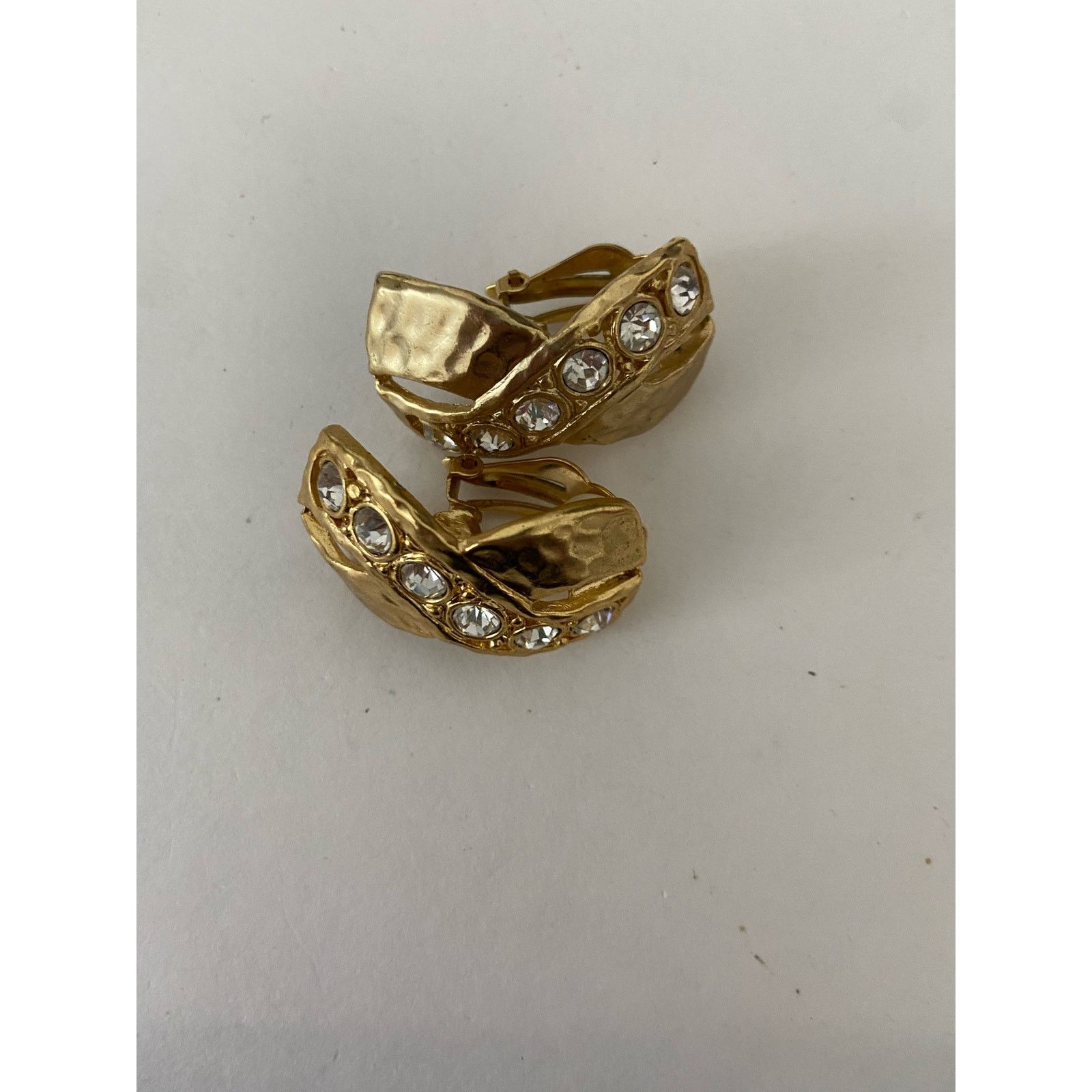 Other gold tone criss cross clip on earrings with rhinestone Size ONE SIZE - 2 Thumbnail