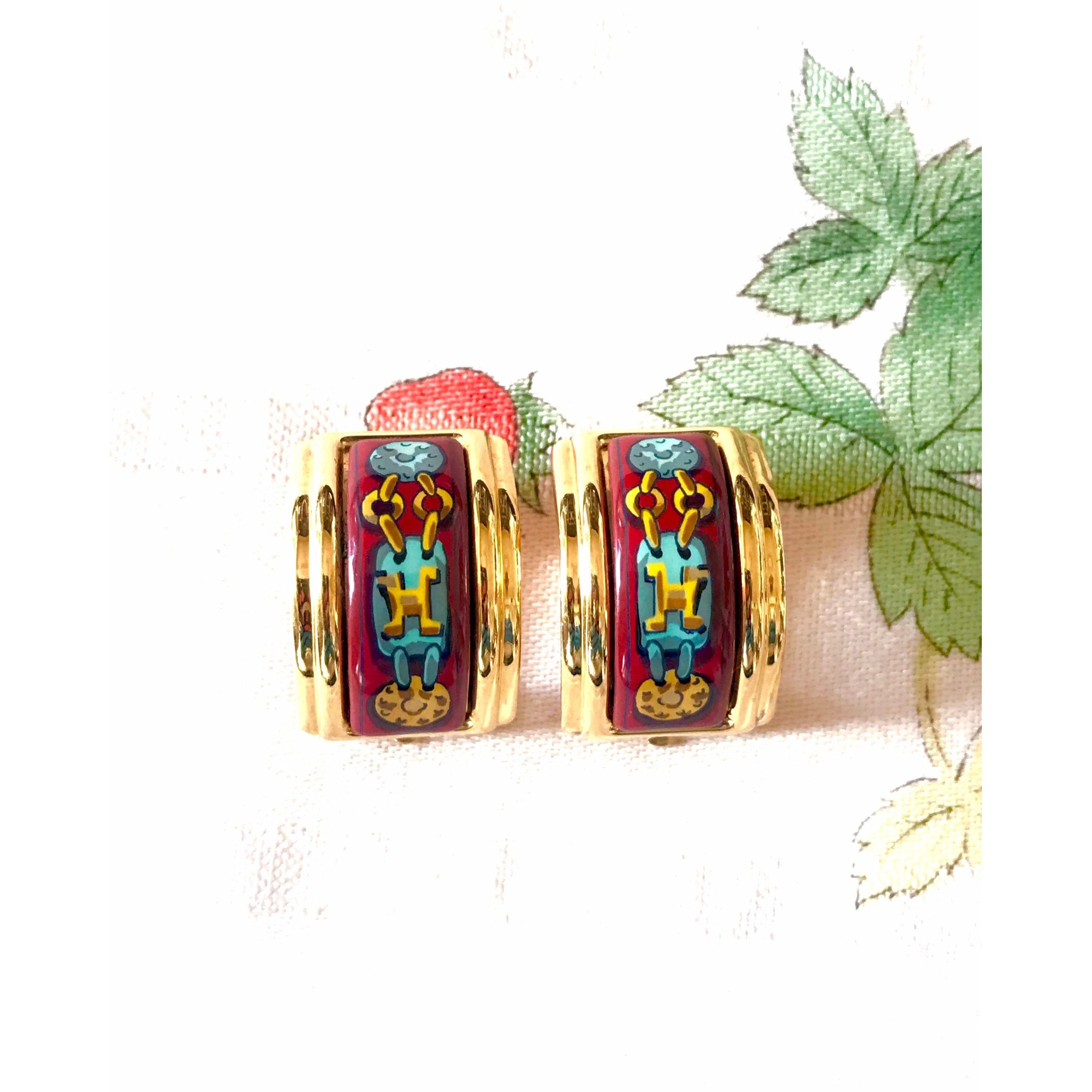Hermes Vintage Hermes cloisonne golden earrings with red and yellow Size ONE SIZE - 3 Thumbnail