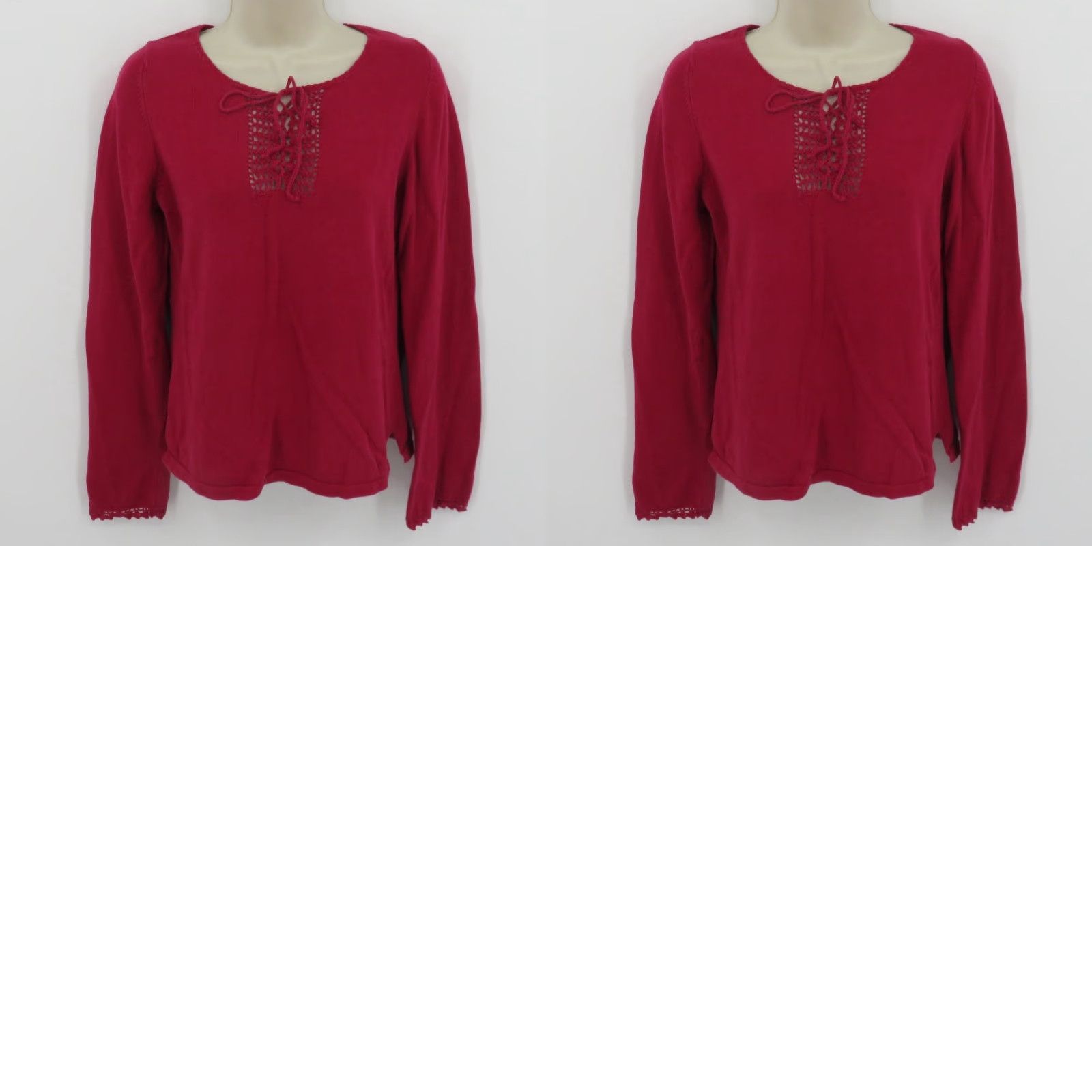 American Eagle Outfitters VINTAGE American Eagle Outfitters Women Sweater Pullover Knit Red Long Sleeve Crochet Lace Up All Cotton 2000s L Regular Fashion Size L / US 10 / IT 46 - 8 Thumbnail