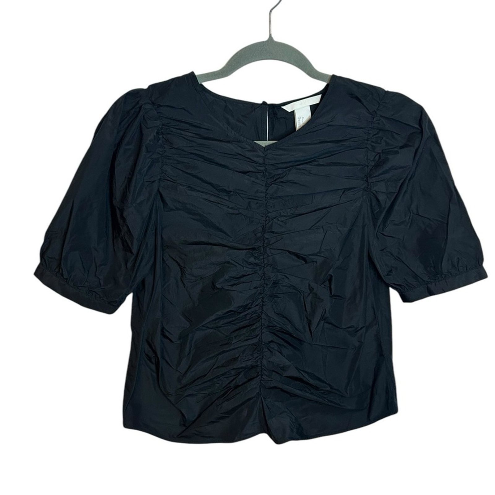 H&M Nwt H&M Black Ruched Puff Sleeve Blouse Size M / US 6-8 / IT 42-44 - 1 Thumbnail