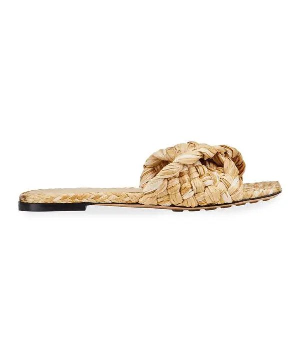 Bottega Veneta o1loc1c0824 Raffia Flat Slide Sandals in Beige Size US 8 / IT 38 - 1 Thumbnail