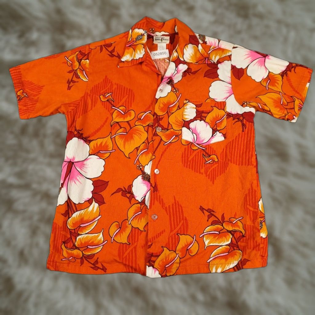 Vintage Hukilau Fashions Shirt Mens Medium Orange Floral Button-Up Aloha Hawaiian 60s-70s Size US M / EU 48-50 / 2 - 1 Thumbnail