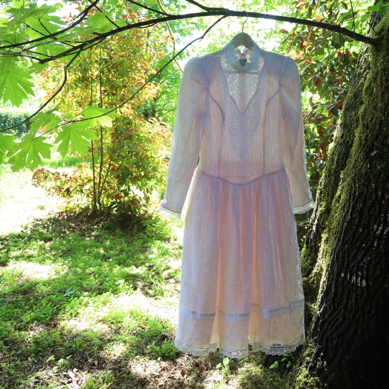 Vintage VTG Gunne Sax by Jessica McClintock Lace Over Statin Dress Size L / US 10 / IT 46 - 1 Thumbnail
