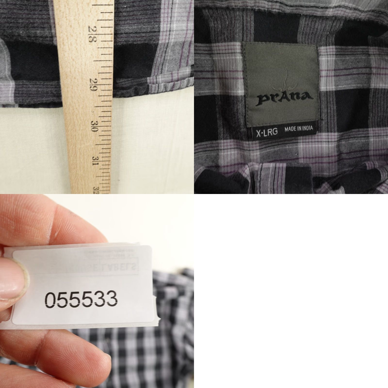 Prana PrAna Shirt Mens XL Button Up Plaid Organic Cotton Hiking Black Gray Size US XXL / EU 58 / 5 - 8 Thumbnail