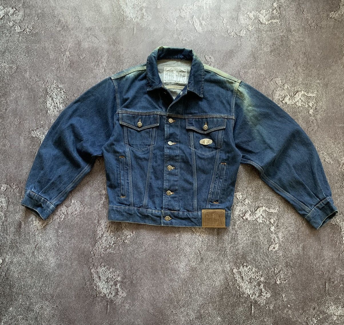 Gianfranco Ferre Denim Jacket Avant Garde Leather Patch