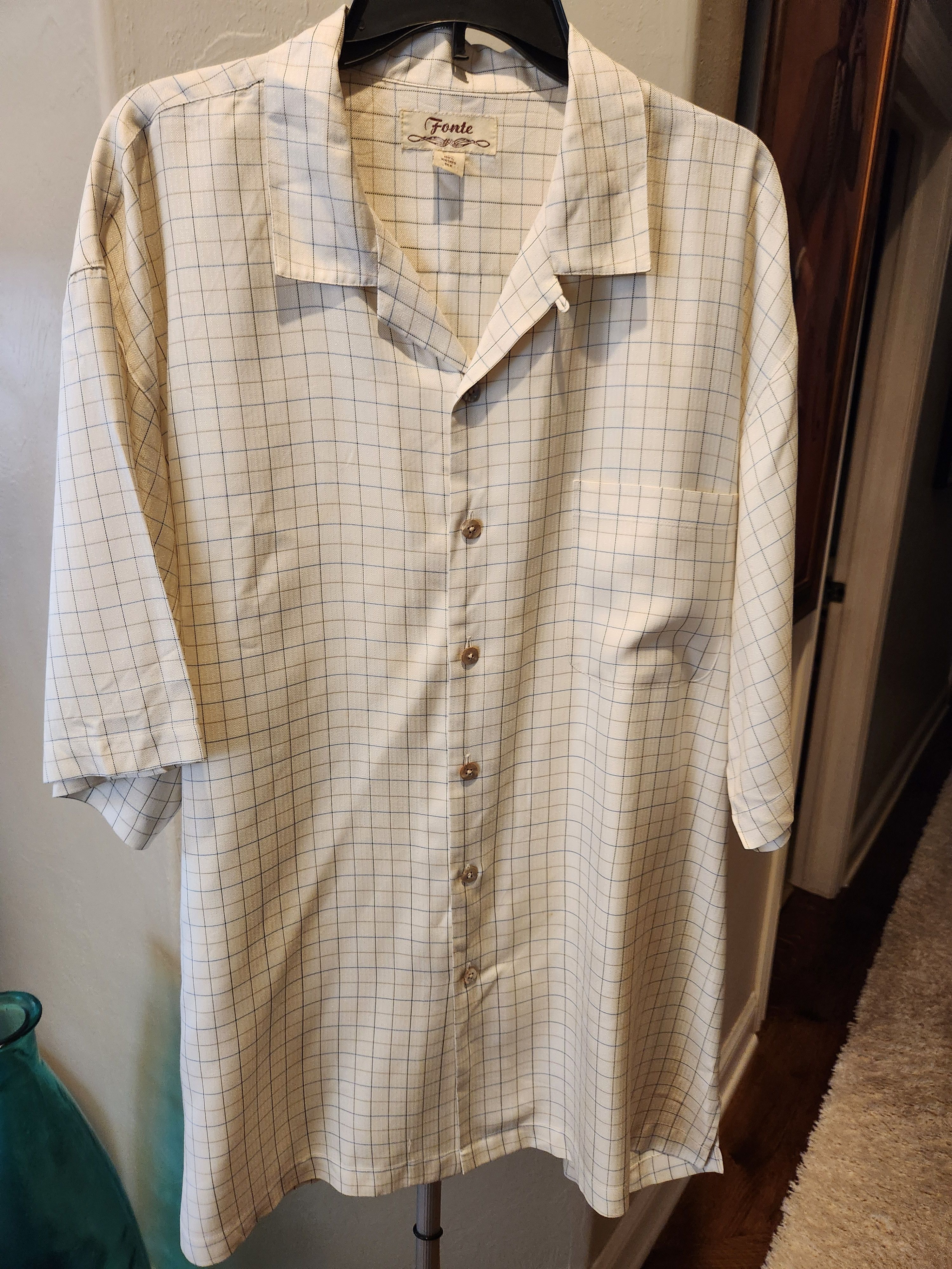 Vintage Vintage Fonte 100% Silk Windowpane Short Sleeve Camp Shirt Size US XXL / EU 58 / 5 - 1 Thumbnail