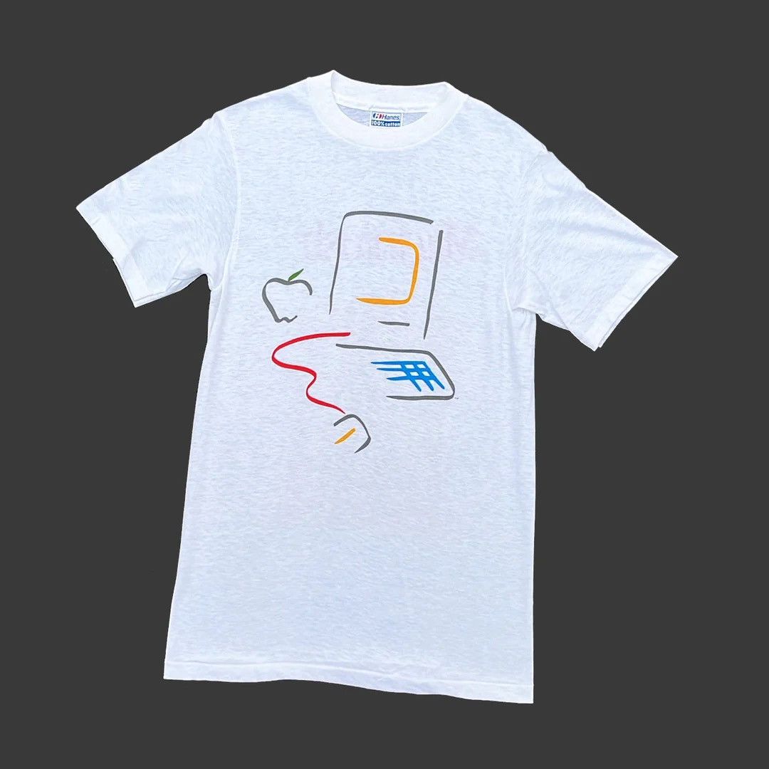 Image of Apple Computers 80's Mac Macintosh VTG Picasso Logo Tee in White, Men's (Size Small)