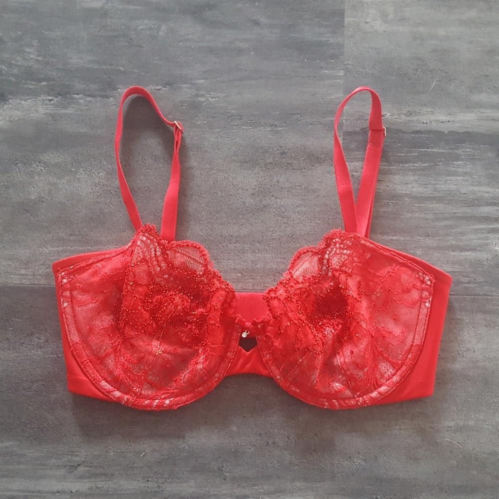 Designer Red Valentine Lace Detailed VS Bra Size ONE SIZE - 1 Thumbnail