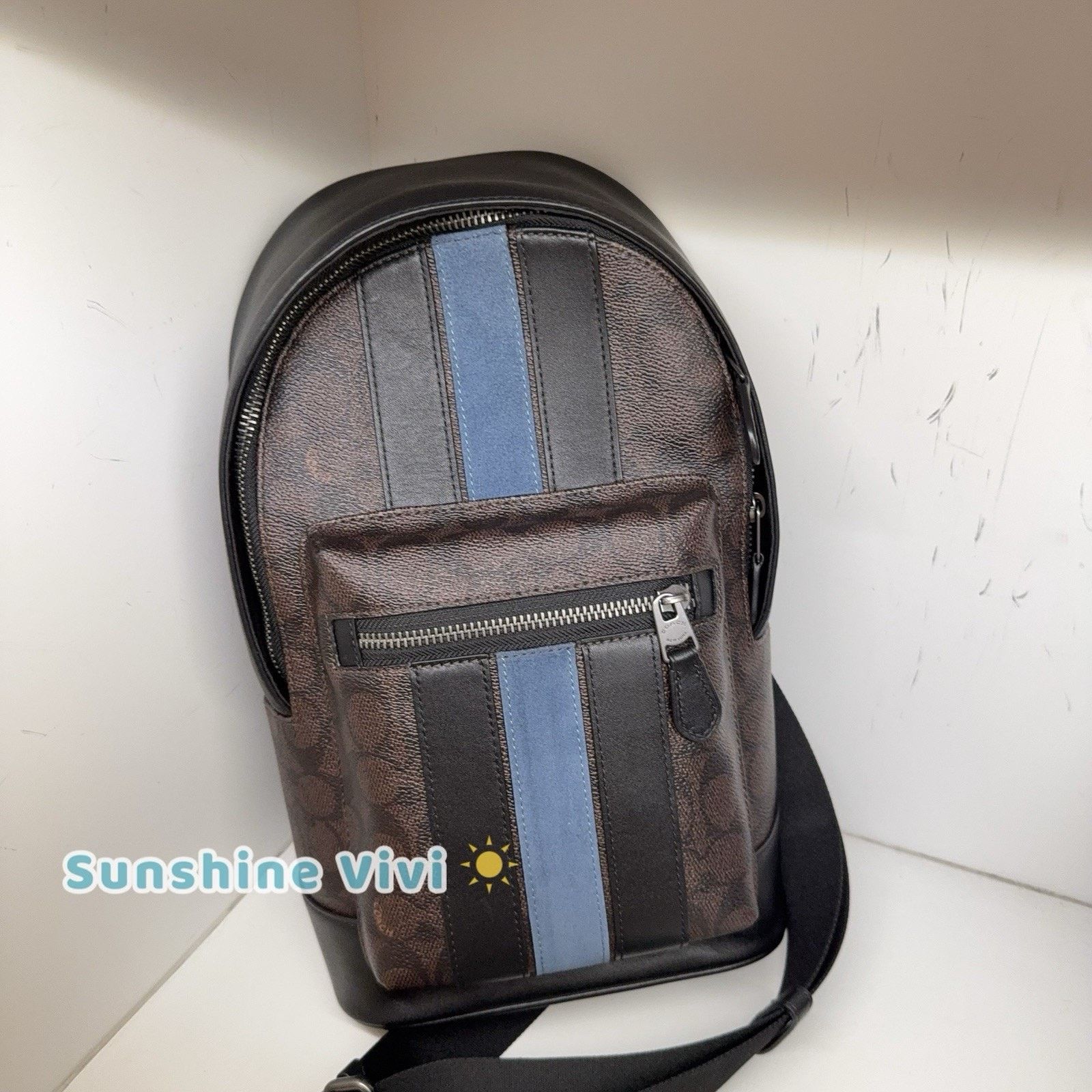 Coach NWT Coach West Pack Varsity Stripe Blue Sling Bag CDC53 Size ONE SIZE - 3 Thumbnail