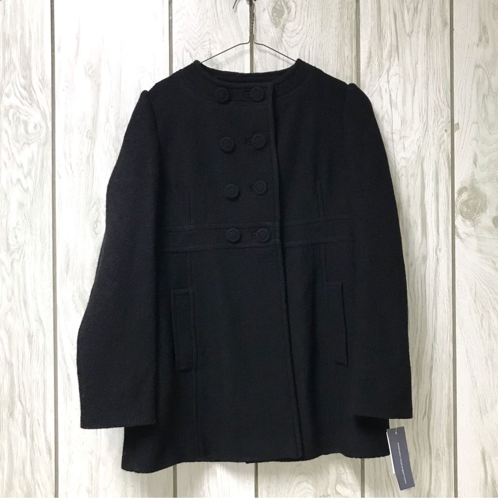 French Connection French Connection Women Black Wool Double-Breasted Button-Up Peacoat Overcoat 12 Size XL / US 12-14 / IT 48-50 - 2 Thumbnail