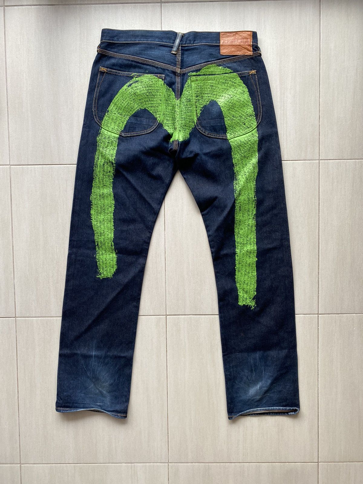 image of Evisu Heritage Neon Daicock Pants Selvedge in Dark Denim, Men's (Size 33)