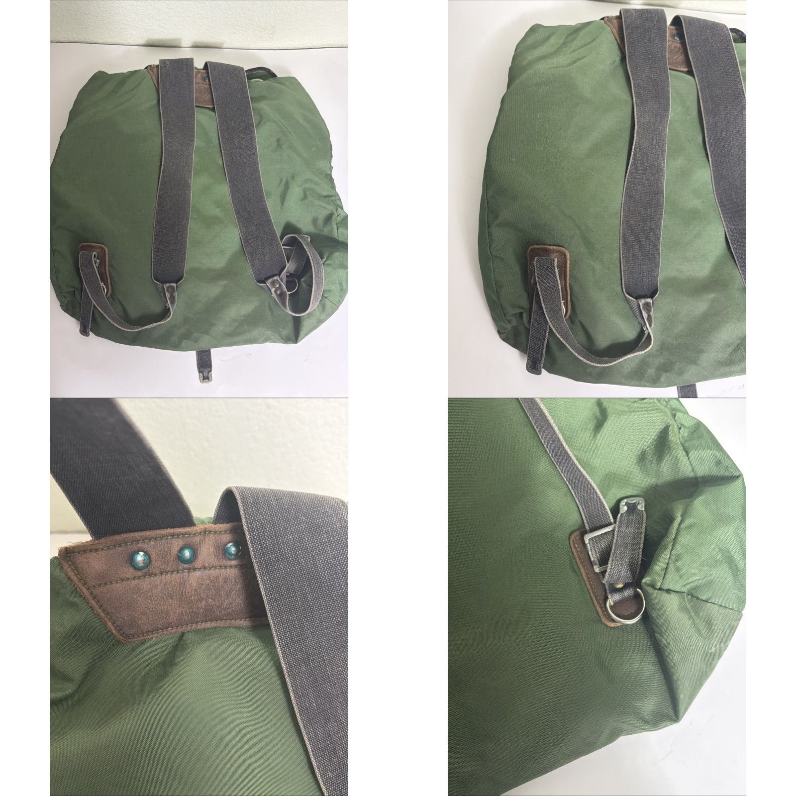 Vintage VINTAGE Backpack Men Small Green Rucksack Nylon Leather Cotton 16x16x4 Mens Green Hiking Bag Size ONE SIZE - 10 Thumbnail