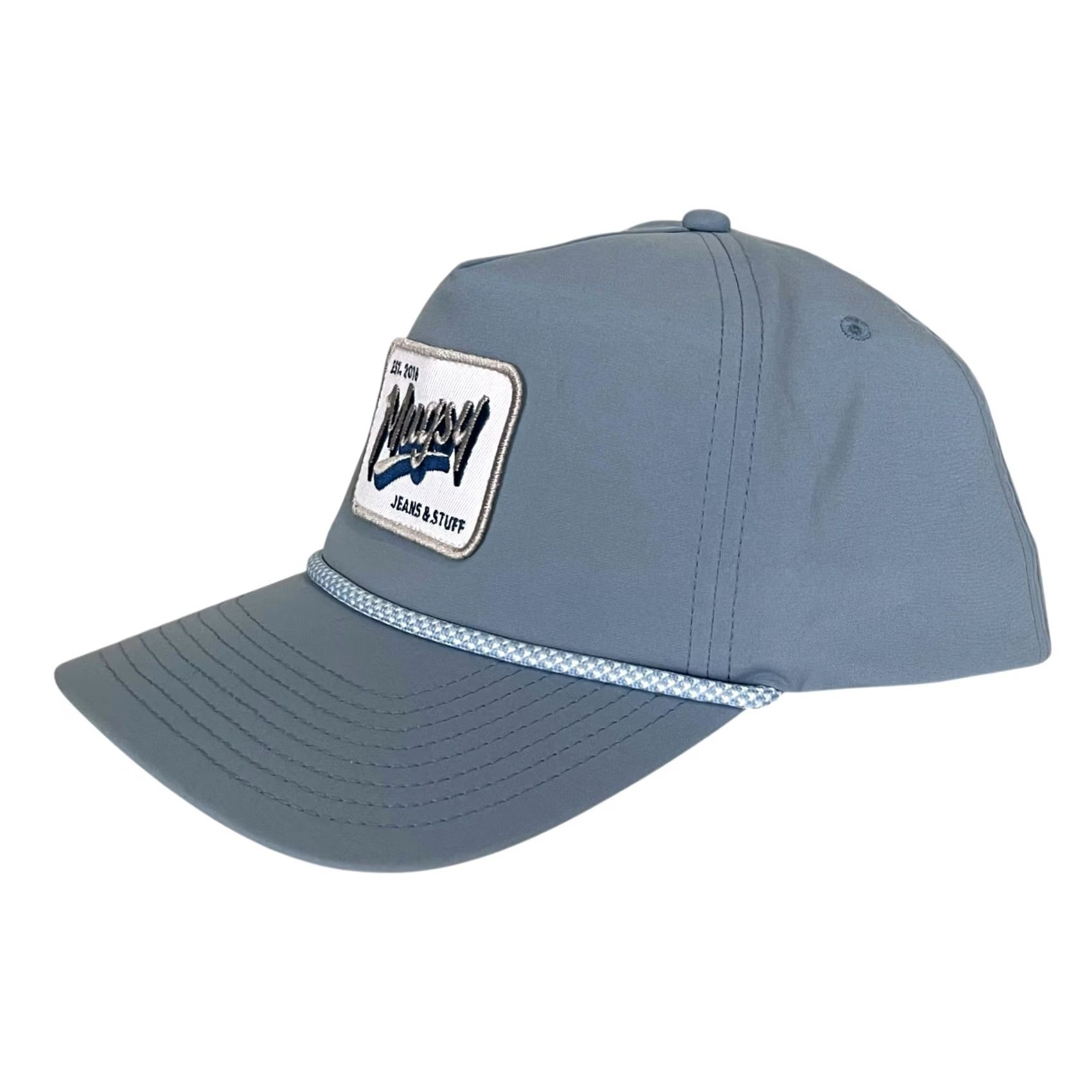 Vintage Mugsy Jeans Hat Snapback Blue Logo Patch Rope Adjustable Casual Mens One Size Unisex Adults Size US 35 - 2 Thumbnail