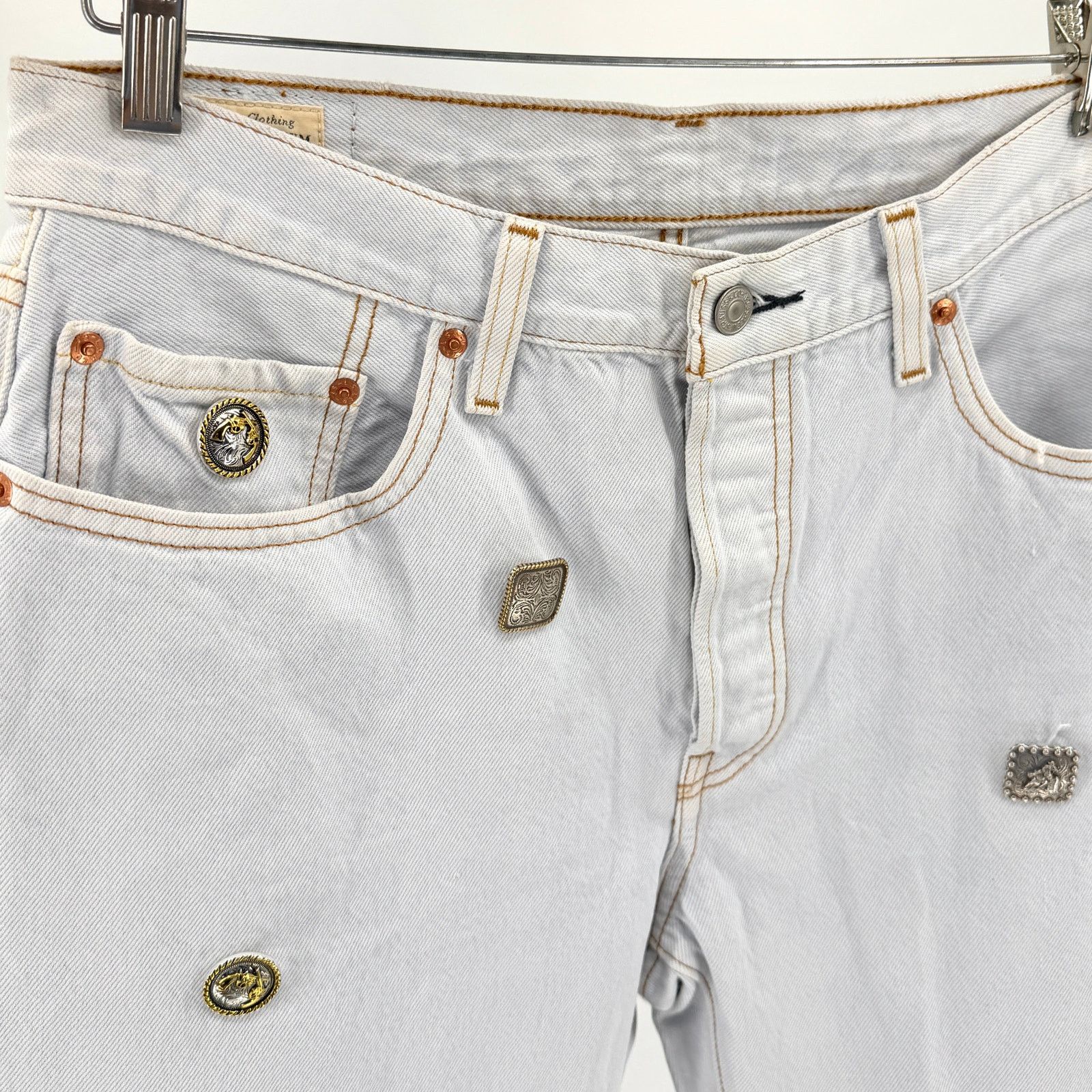 Levi's Light Wash Custom Western Concho Studded 501 '90s Jeans Size US 30 / EU 46 - 2 Thumbnail