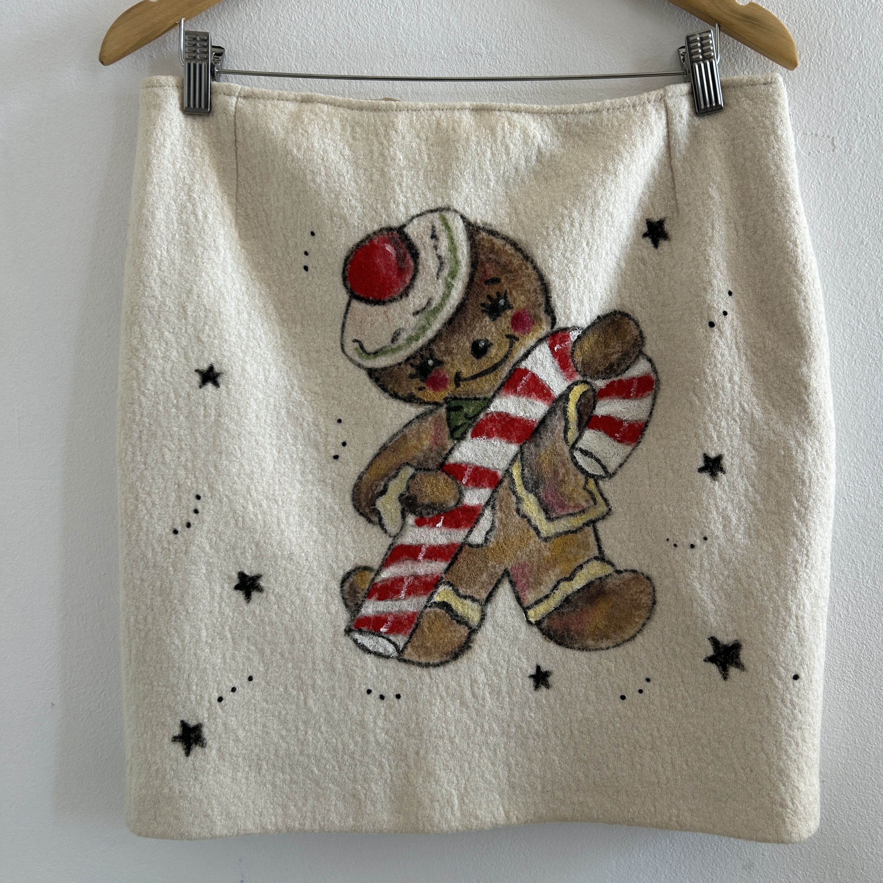 Custommade Hand Painted Folk Art Wool Mini Skirt with Candy Stripe Bow Size 30" / US 8 / IT 44 - 11 Thumbnail