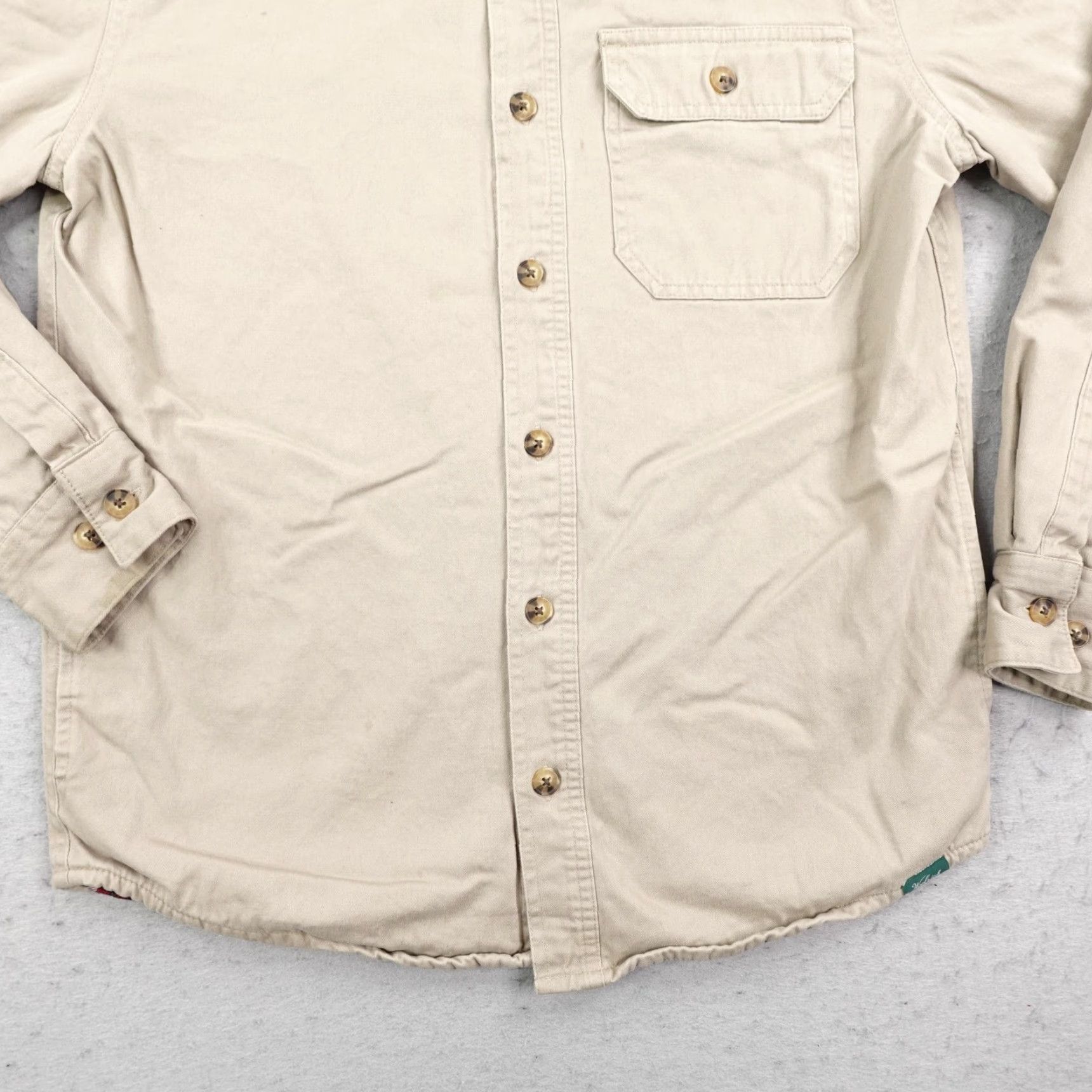 Vintage VINTAGE Woolrich Shirt Shacket Jacket - Canvas Flannel Lined, Khaki Beige, Men's Small - Button-Up, Workwear, Outdoor, Fall/Winter - S Mens Size US S / EU 44-46 / 1 - 3 Thumbnail