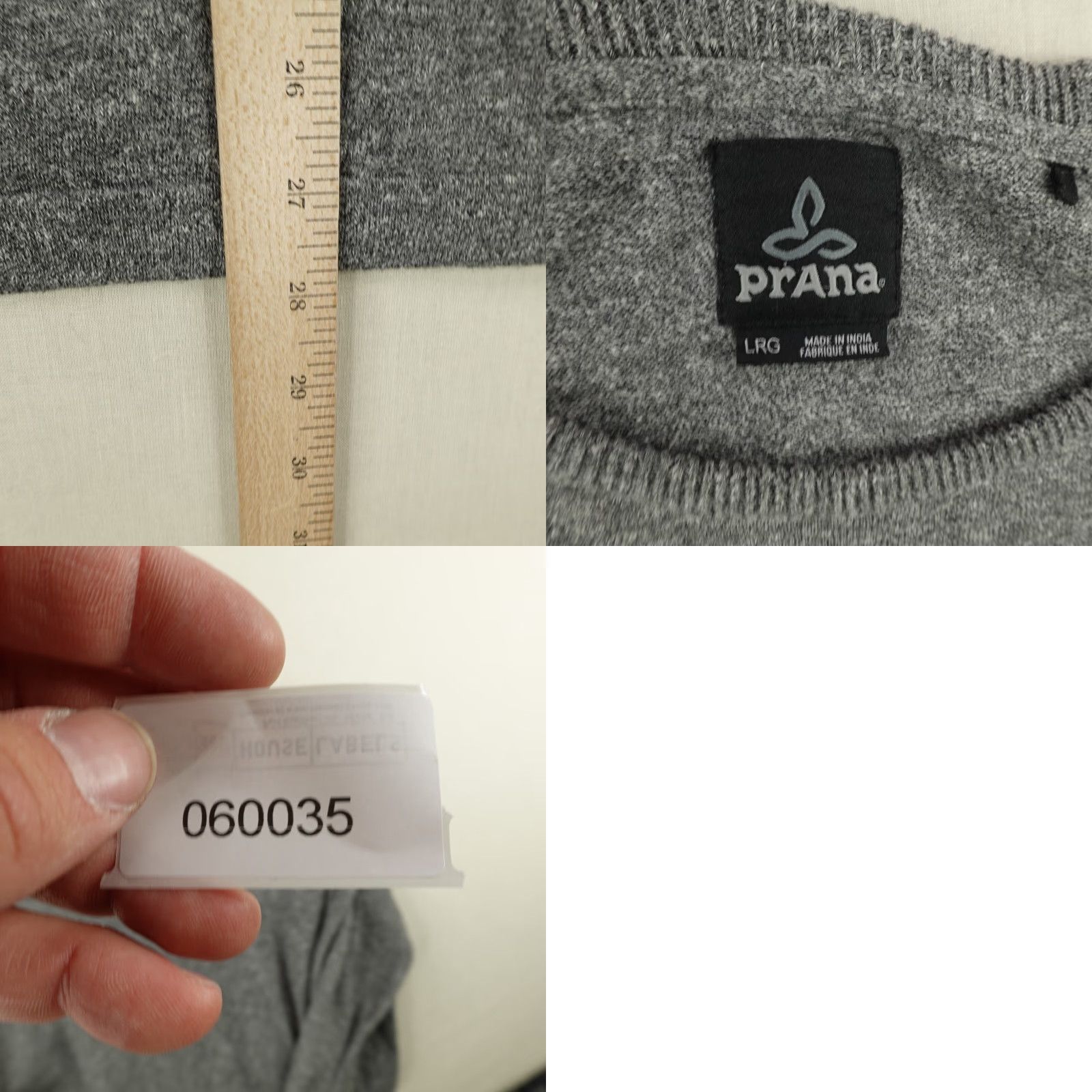Prana PrAna Sweater Large Gray Organic Cotton Blend Crewneck Pullover Raglan Knit Mens Size US L / EU 52-54 / 3 - 8 Thumbnail