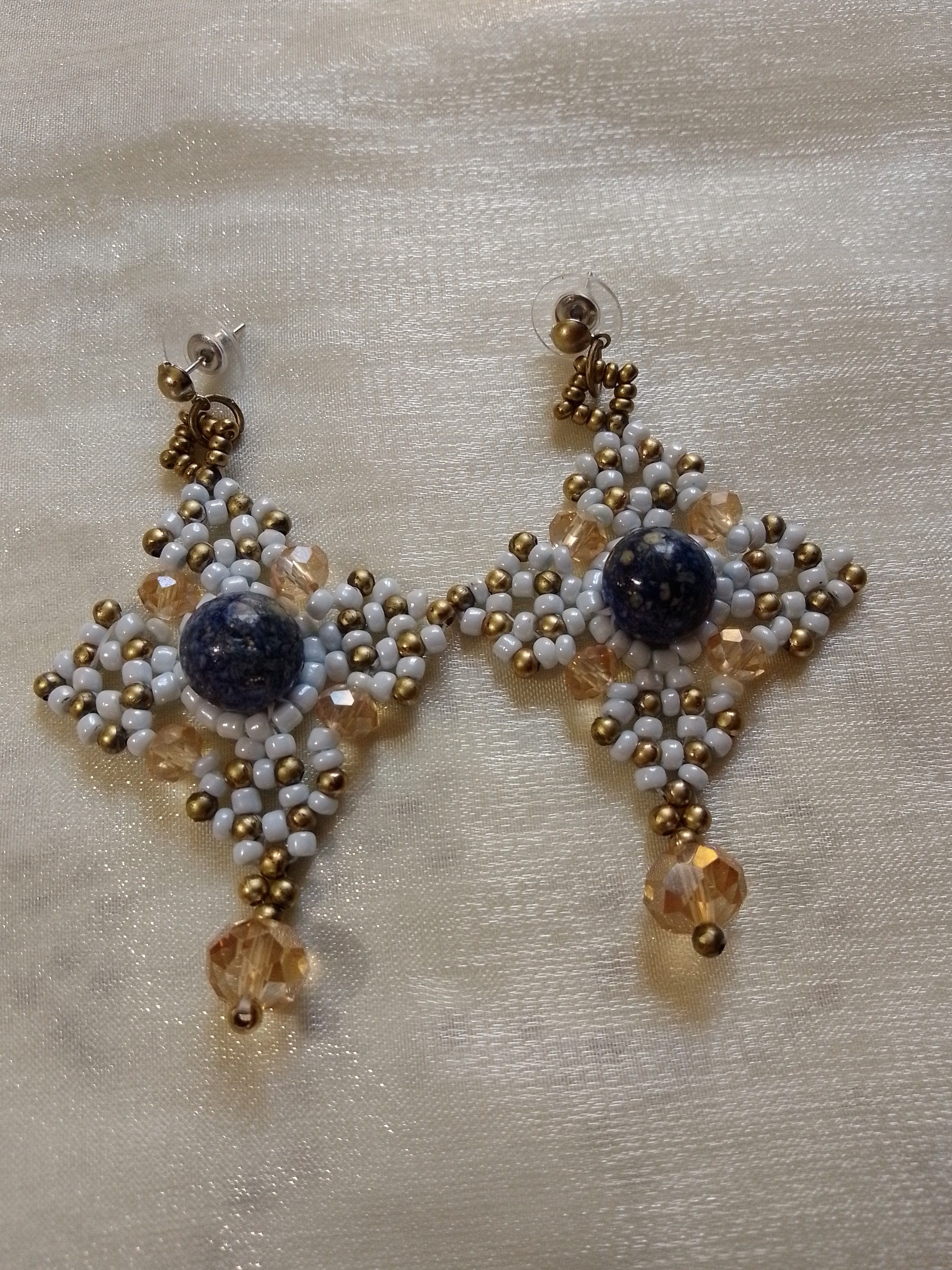 Handmade Beaded earrings natural blue Lapis lazuli gemstones Size ONE SIZE - 7 Thumbnail