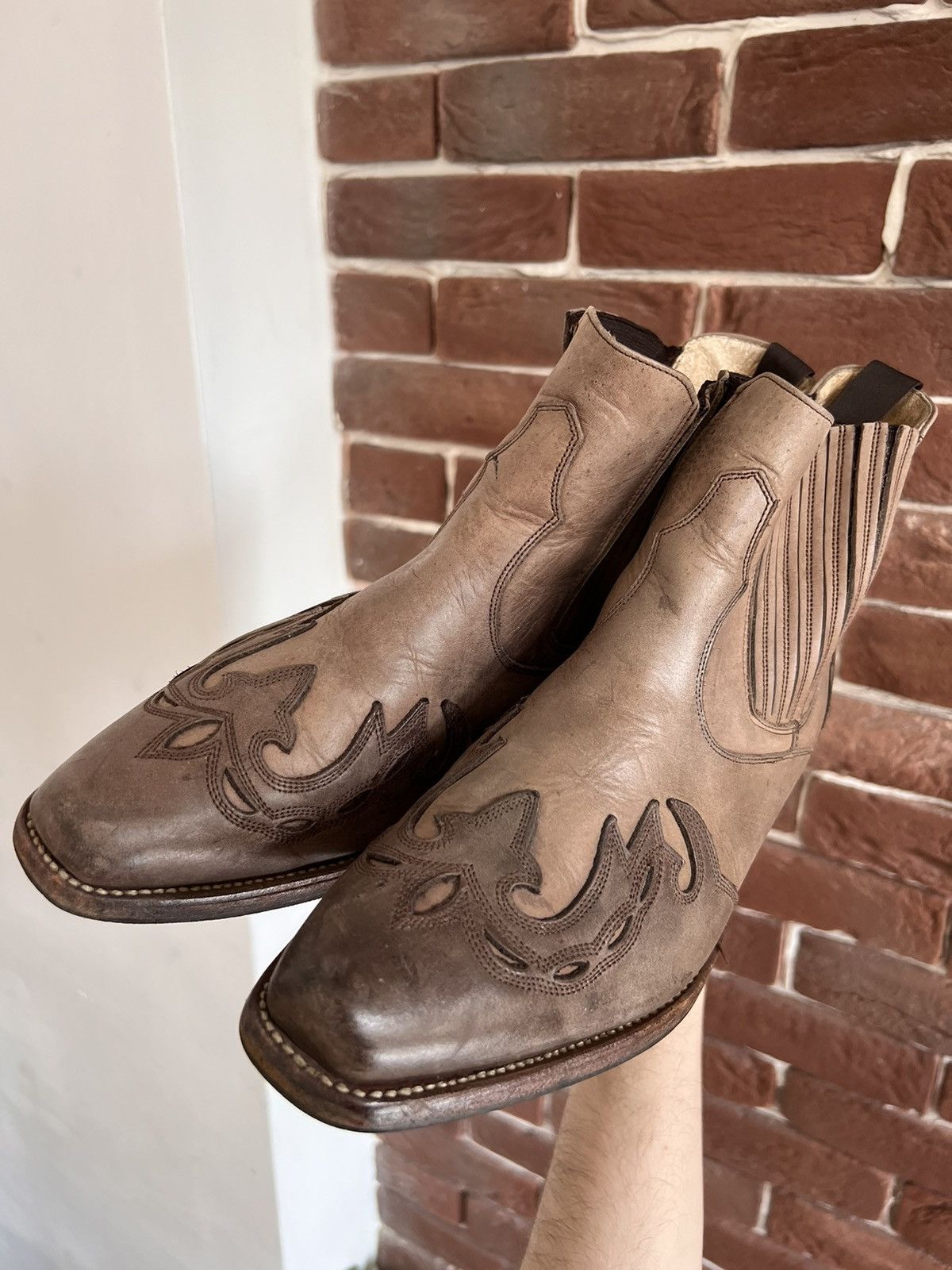Handmade Vintage Sancho Genuine Leather Brown Western Cowboy Boots Size US 7 / EU 40 - 7 Thumbnail