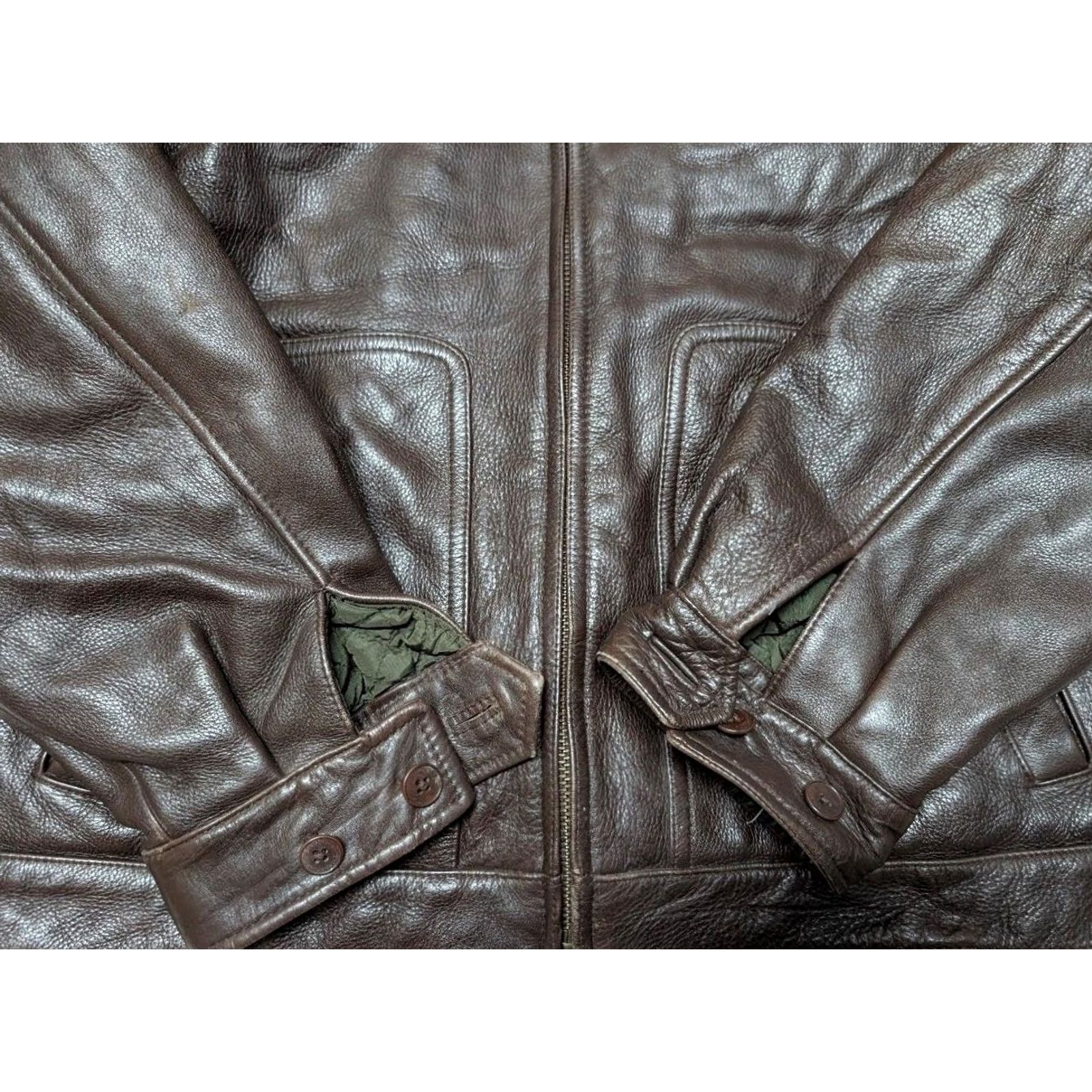 Vintage VINTAGE Structure Bomber Jacket Men's Brown Leather Cowhide L 42-44 Chest 25.5" Arm 28" Length 23.5" Quilted, Lined 1990s Y2K Size US L / EU 52-54 / 3 - 6 Thumbnail