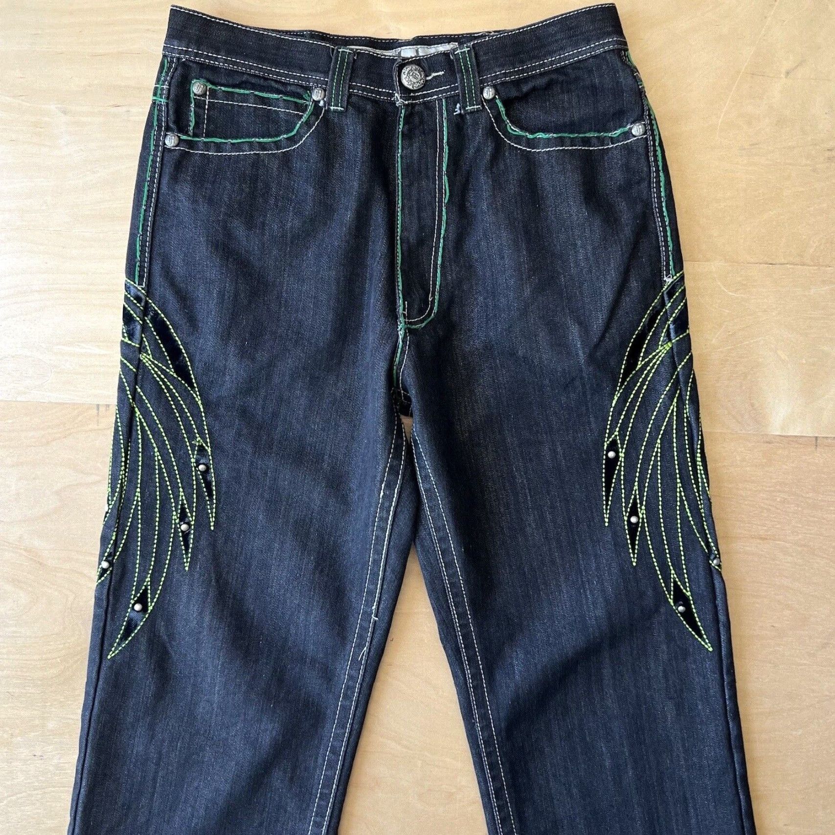 Denime VINTAGE Levi's Silvertab Jeans 33 Black Green Baggy Denim Grunge Skater 90s Mens Leather Patch 5-Pocket USA Western Size US 33 - 3 Thumbnail