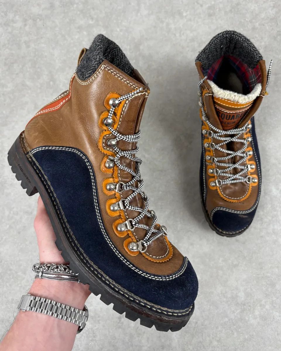 Dsquared2 Shearling Brown Leather Hiking Boots