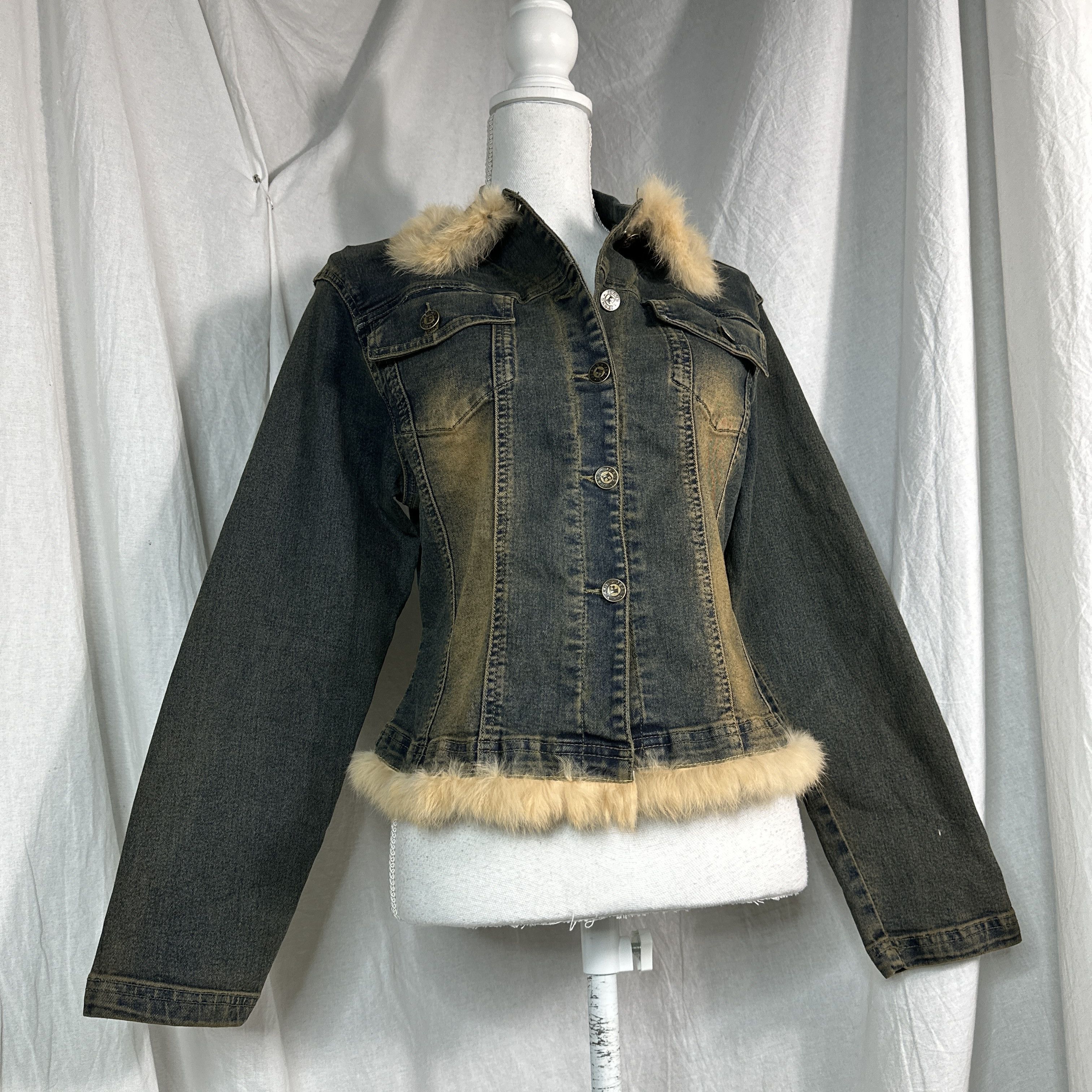 Vintage Vintage Denim Jeans Jacket Faded Fur Y2K Size M / US 6-8 / IT 42-44 - 4 Thumbnail