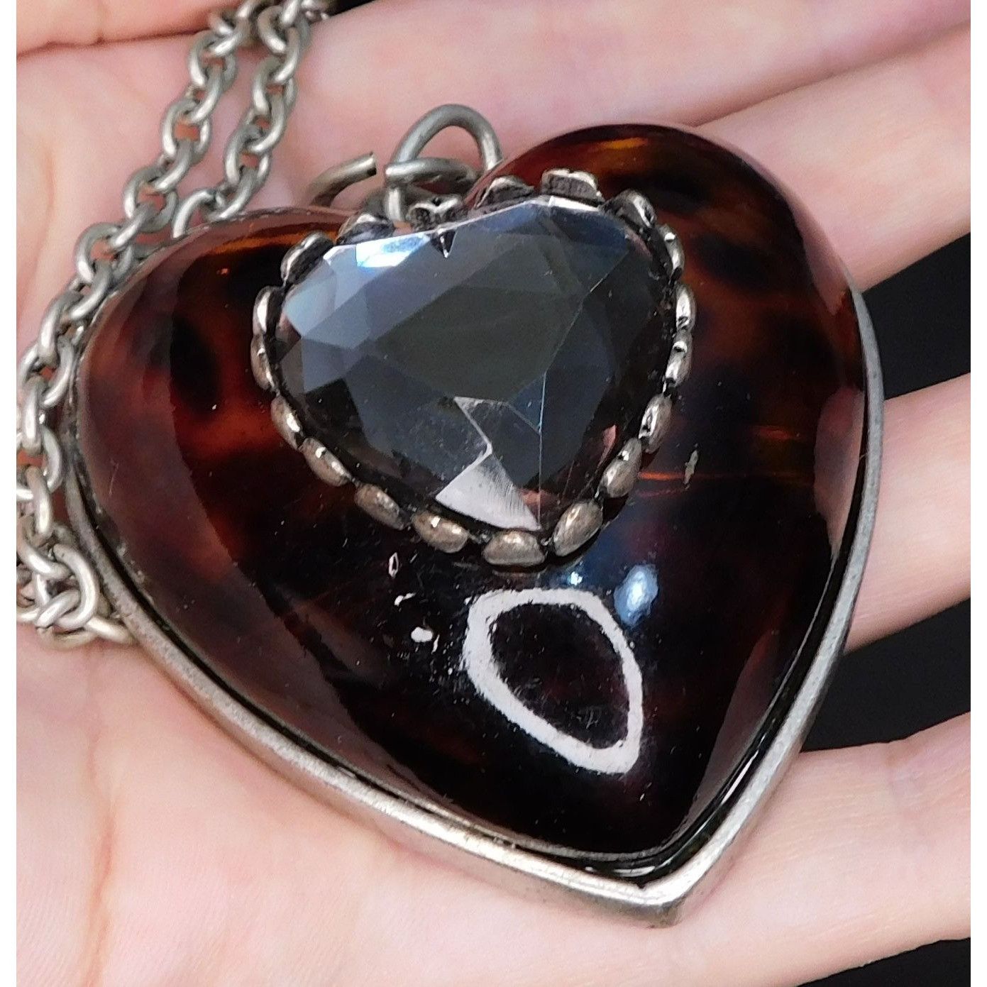 Other Chunky Tortoise Heart Necklace With Faceted Gem Accent Size ONE SIZE - 4 Thumbnail