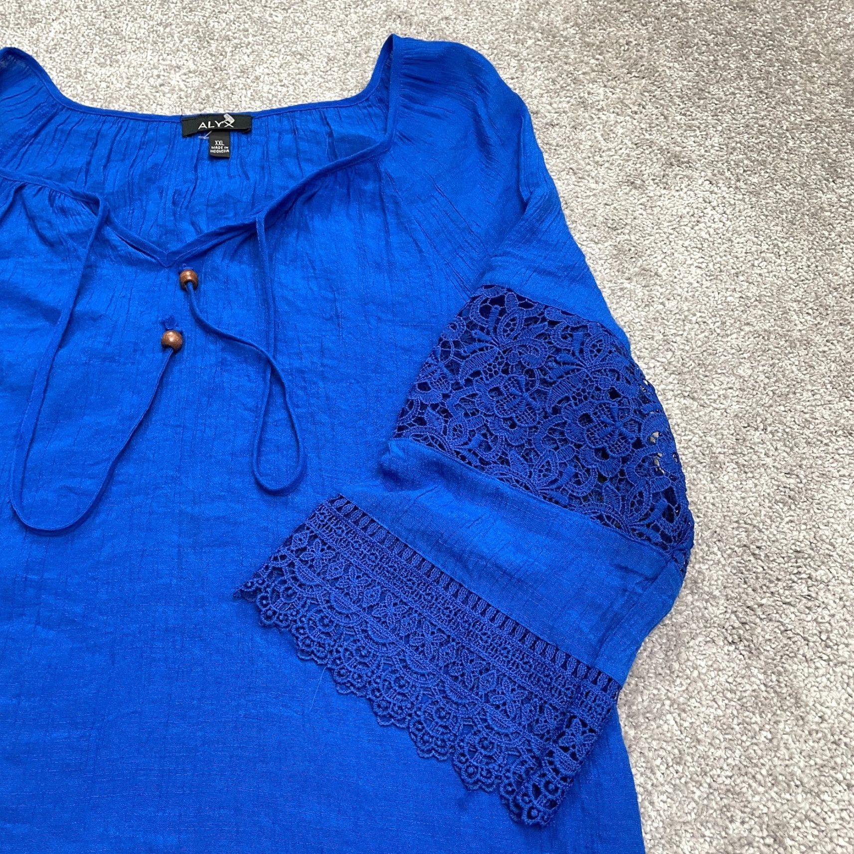 Alyx Alyx Peasant Boho Tunic Blouse Womens XXL Royal Blue Lace Sleeve Tasseled Casual Size XXL / US 16-18 / IT 52-54 - 4 Thumbnail
