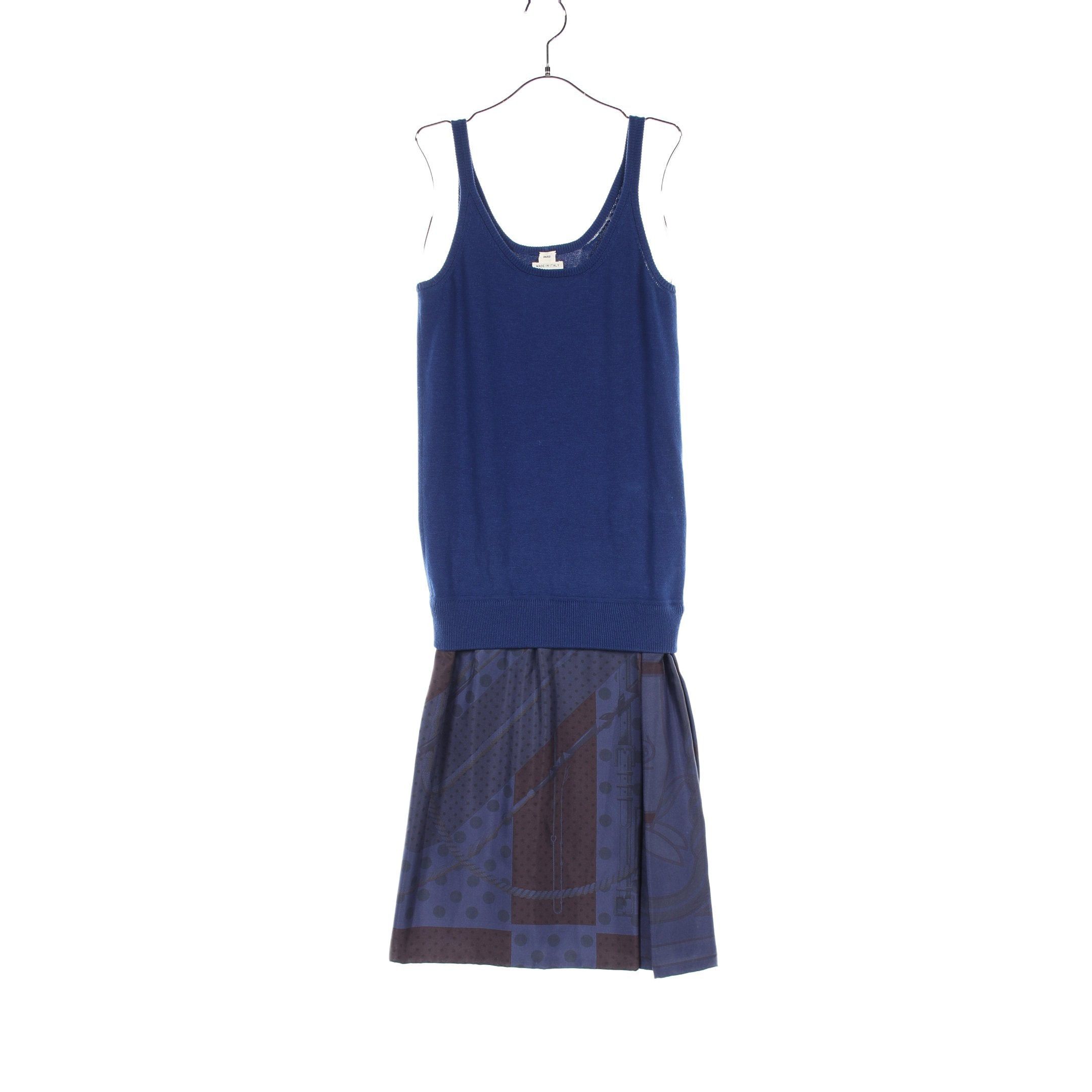 Hermes Hermes Camisole Knit Dress Silk Cotton Cashmere Blue Navy Brown Color-Block Size ONE SIZE - 1 Thumbnail