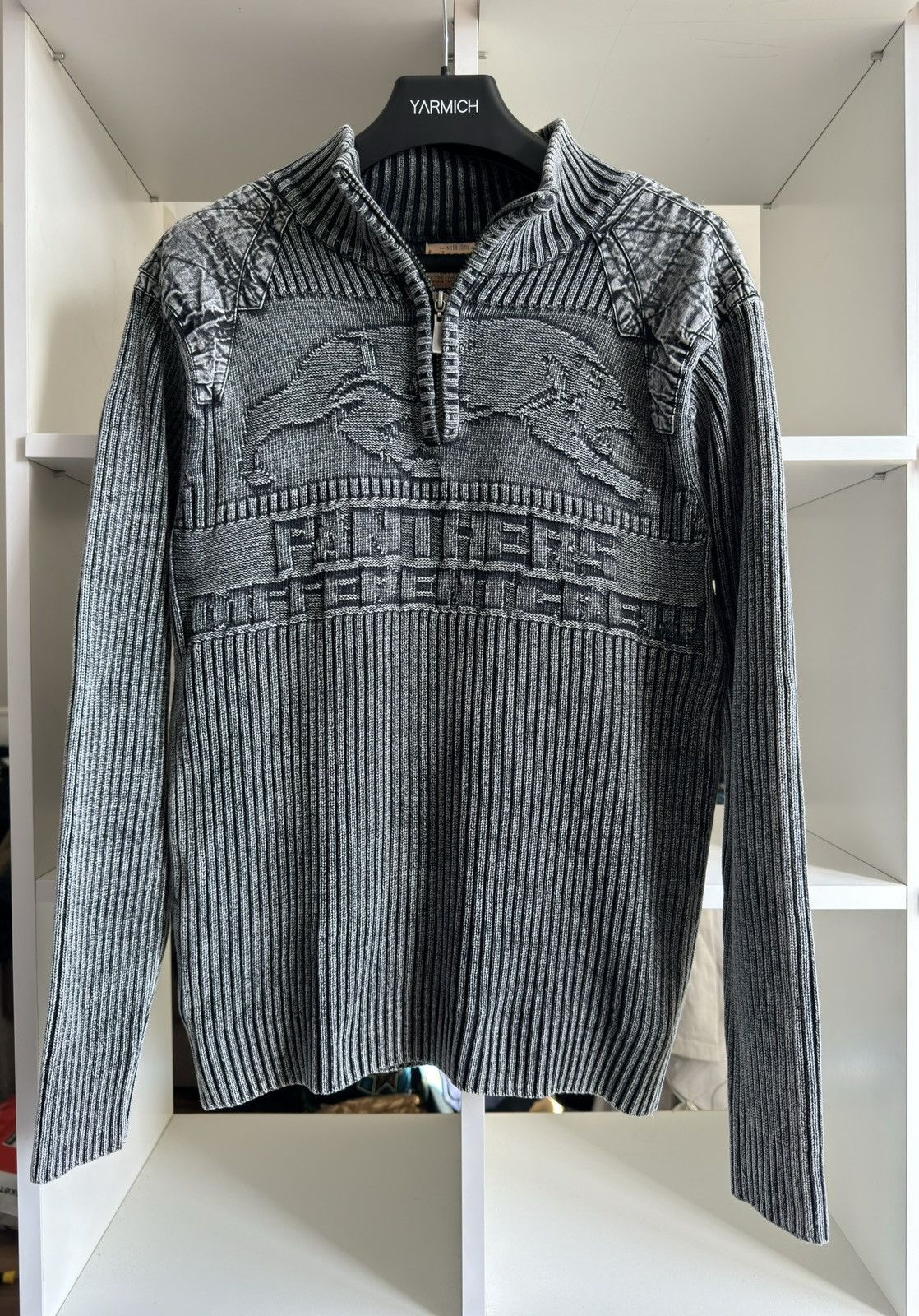 Diesel Vintage 90s Avant Garde Striped Grey Half Zipped Sweater Size US M / EU 48-50 / 2 - 1 Thumbnail