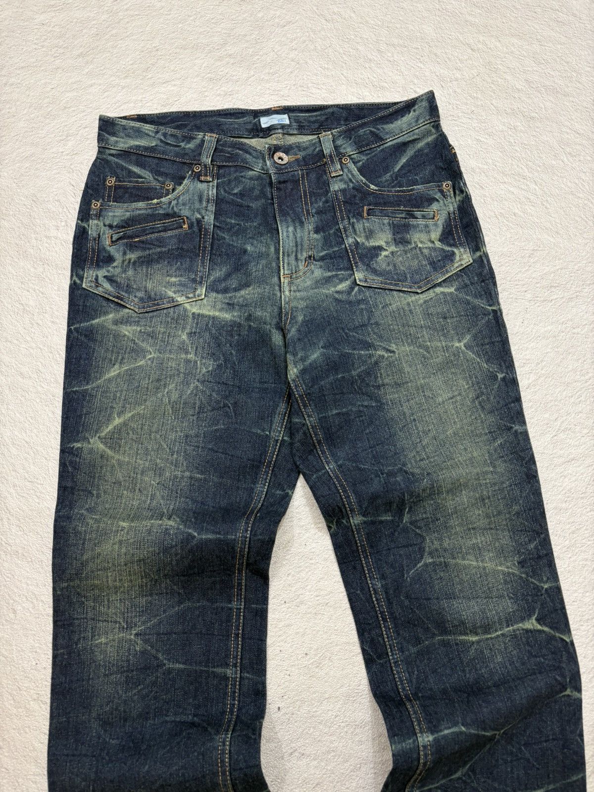 Japanese Brand 00s Japanese Brand Denim Heavy Whiskers Worn Look Y2K Size US 30 / EU 46 - 2 Thumbnail