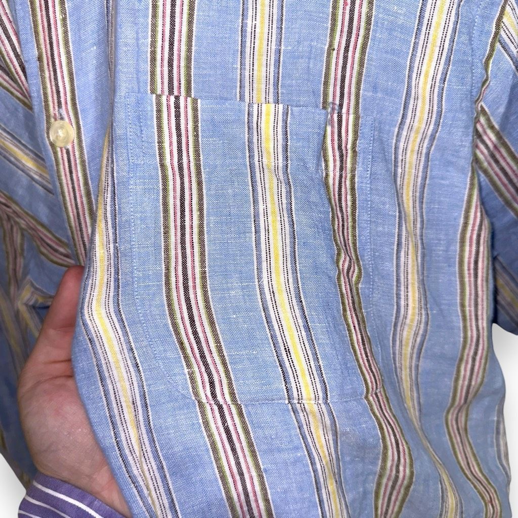 Bullock & Jones Mine London Pastel Stripe Pure Linen Button Down Shirt M Size US M / EU 48-50 / 2 - 4 Thumbnail