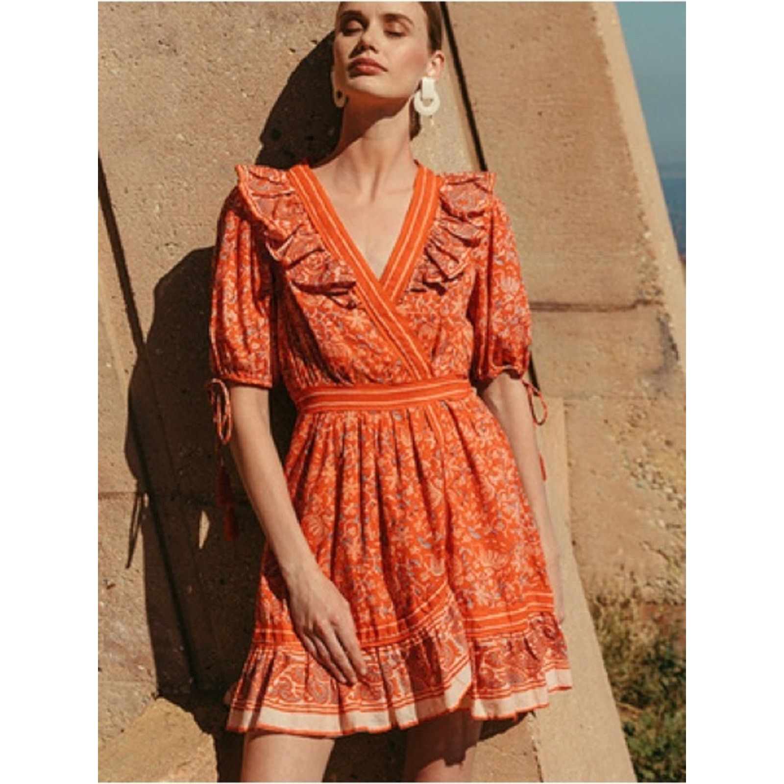 Cleobella New $218 Cleobella Blair RWB Boho Block Print Dress L Size L / US 10 / IT 46 - 5 Thumbnail