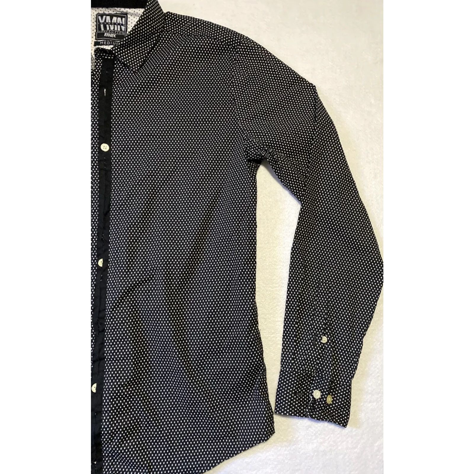 Vintage Ymn Button Down Shirt Mens M Black Polka Dot Long Sleeve Casual Party/Cocktail Vintage Regular Jacket Style Button-Down Collared 24-37 Size 40R - 2 Thumbnail