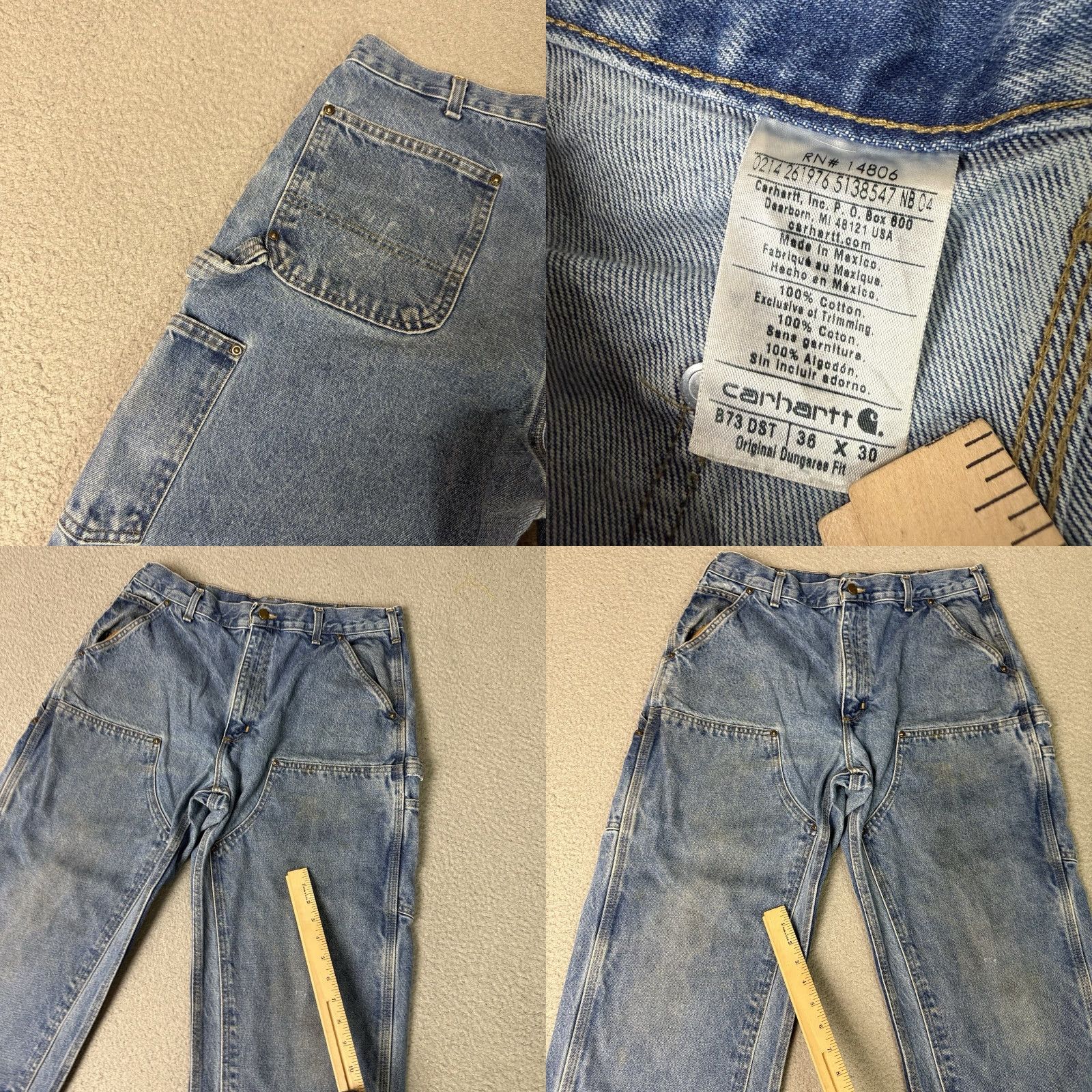 Carhartt Carhartt Jeans Mens 36x30 Blue Denim DST B13 Dungaree Workwear Distressed 5-Pocket Logo Mid Rise Relaxed Straight Size US 36 / EU 52 - 8 Thumbnail