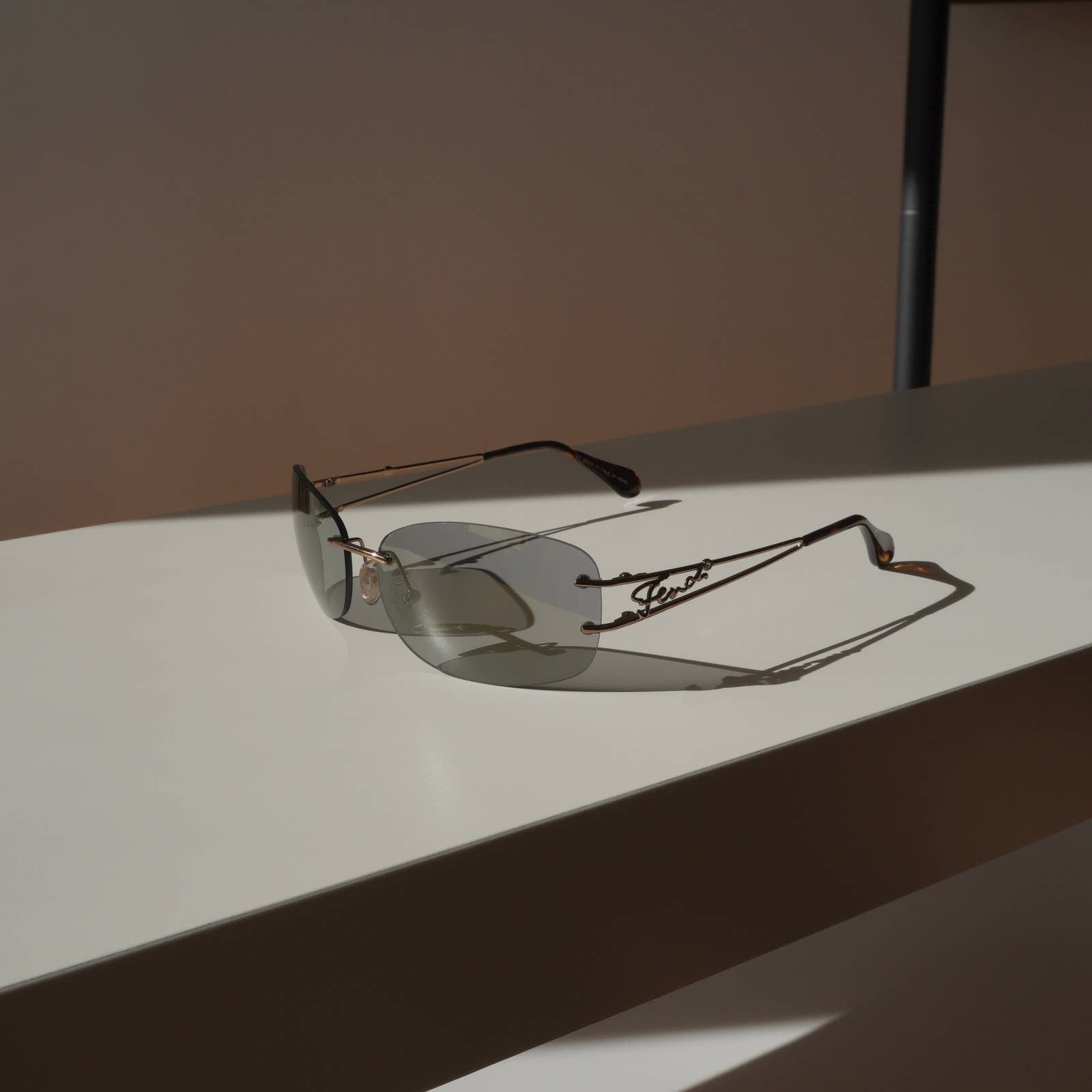 image of Vintage Fendi Ff Crystal Logo Black Gold Sunglasses, Men's