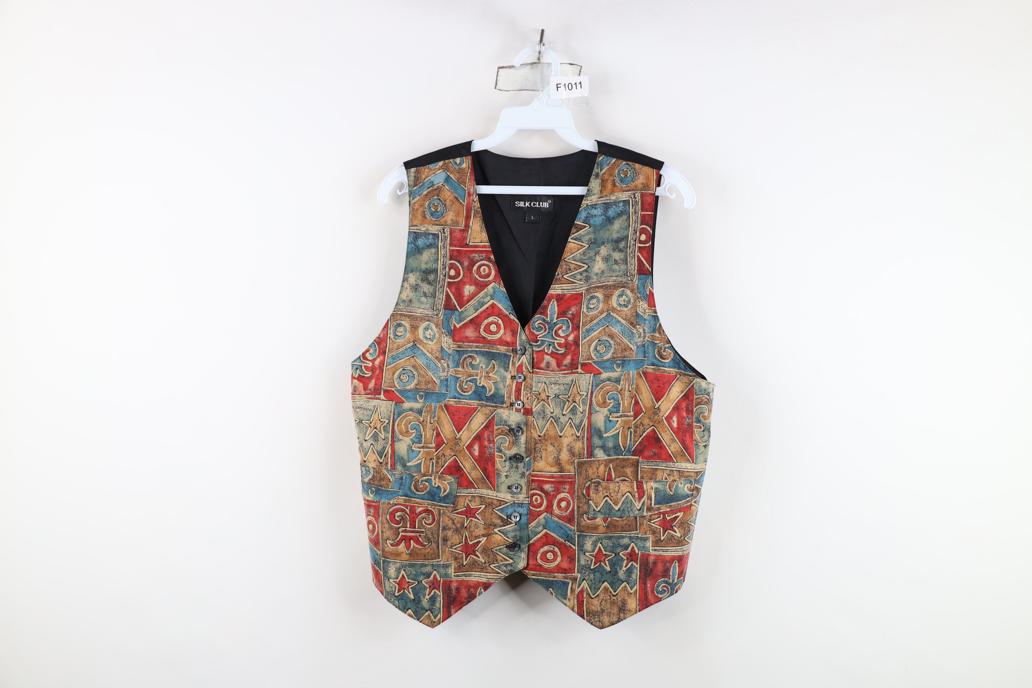 Vintage Vintage 90s Streetwear Abstract Silk Buckle Back Vest Jacket Size L / US 10 / IT 46 - 1 Thumbnail