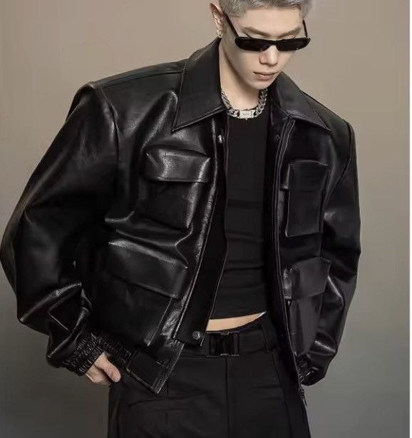 Distressed Oversized PU Leather Bomber Jacket