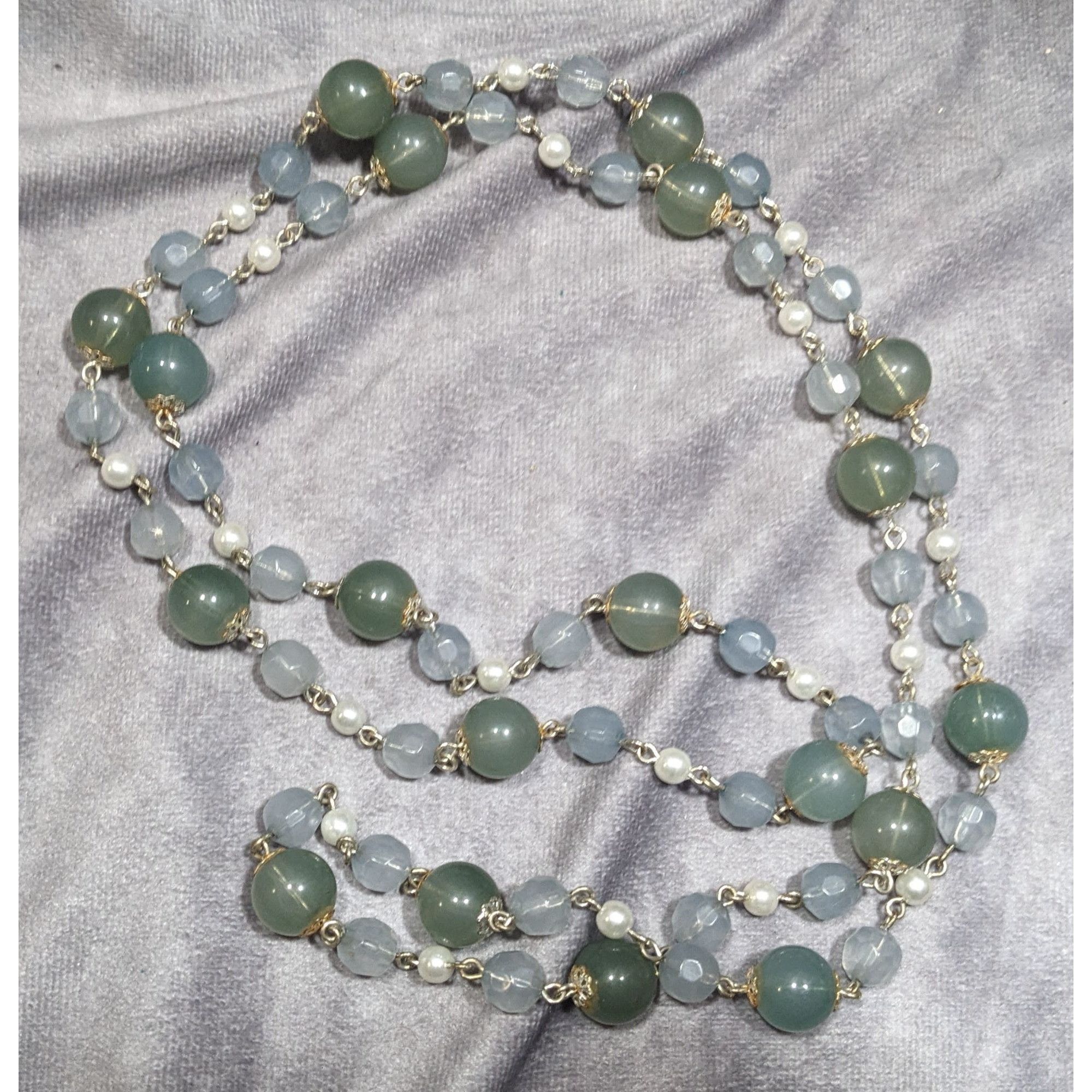 Other Vintage Retro Muted Blue And Green Beaded Necklace Size ONE SIZE - 7 Thumbnail