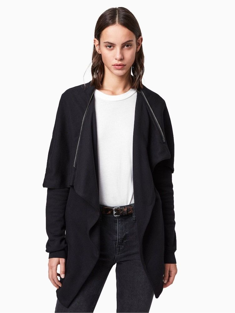 Allsaints AllSaints Black Asymmetric Zip Drape Dahlia Cardigan Sweater Size XS / US 0-2 / IT 36-38 - 1 Thumbnail