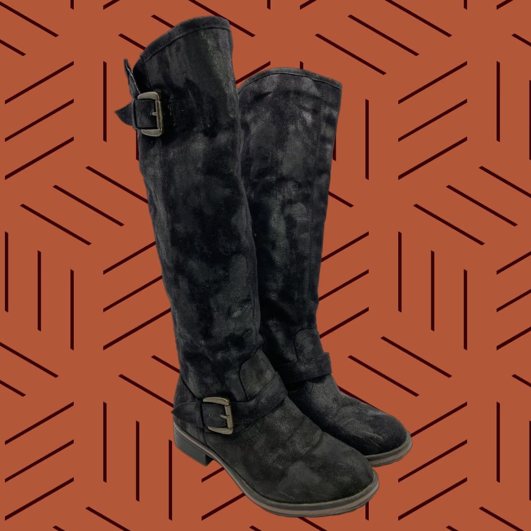 Steve Madden STEVE MADDEN WOMENS RIDING BOOTS BLACK LEATHER SZ 7 KNEE-HIGH BUCKLE Size US 7 / IT 37 - 1 Thumbnail