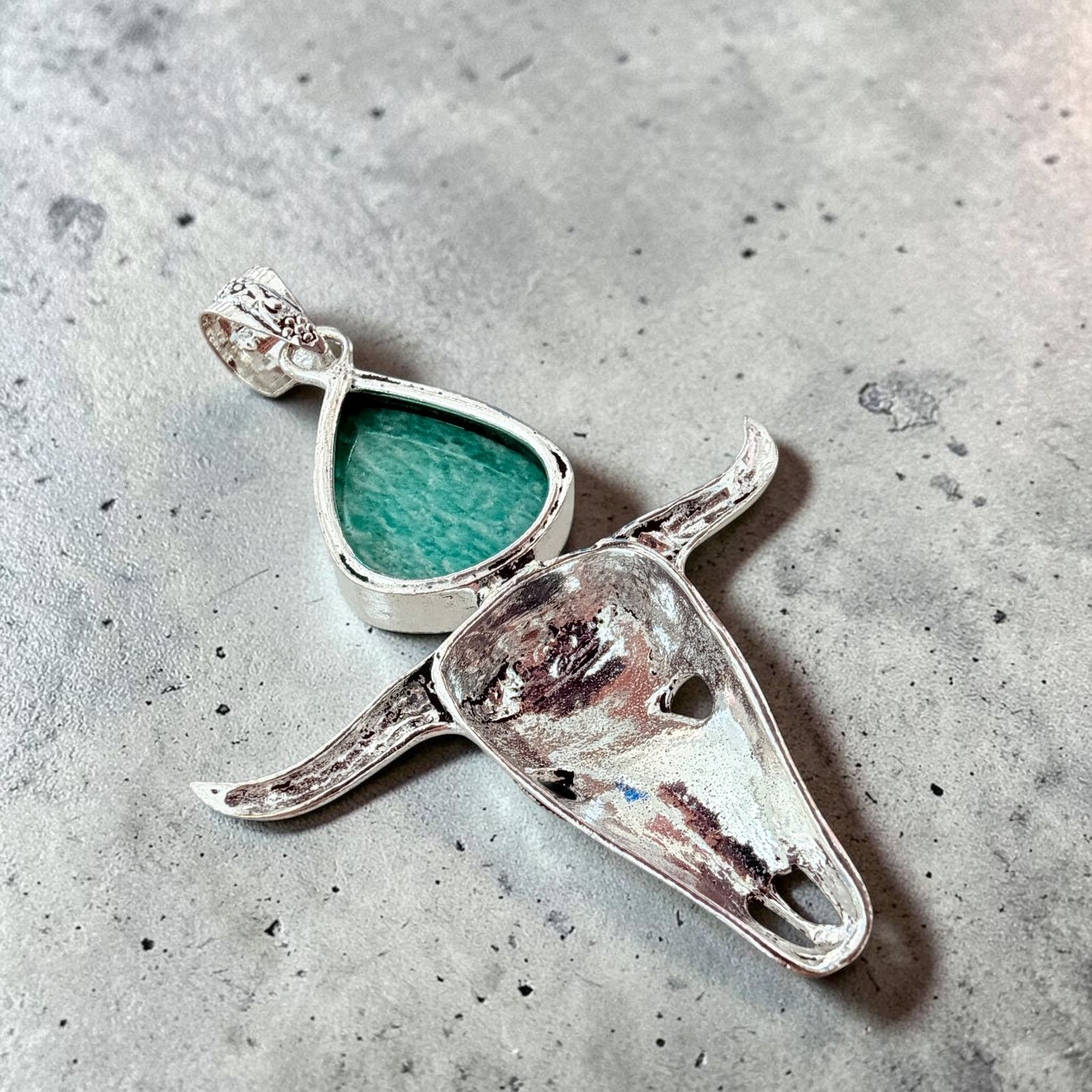 Other Amazonite Bull Skull Pendant 925 Plated Longhorn Western Size ONE SIZE - 2 Thumbnail