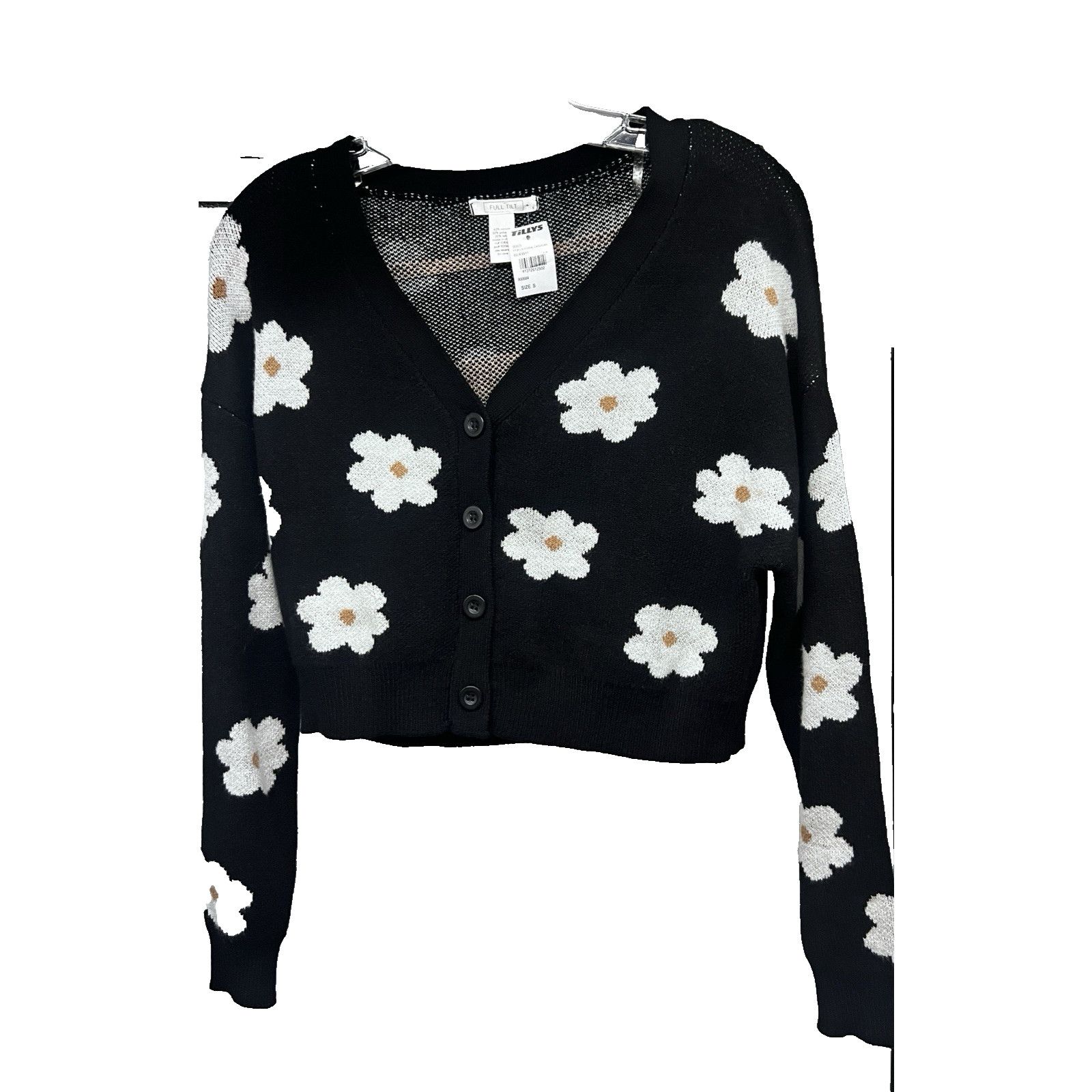 Tillys Full Tilt Tillys Floral Button Up Black Crop Sweater S New Size S / US 4 / IT 40 - 1 Thumbnail