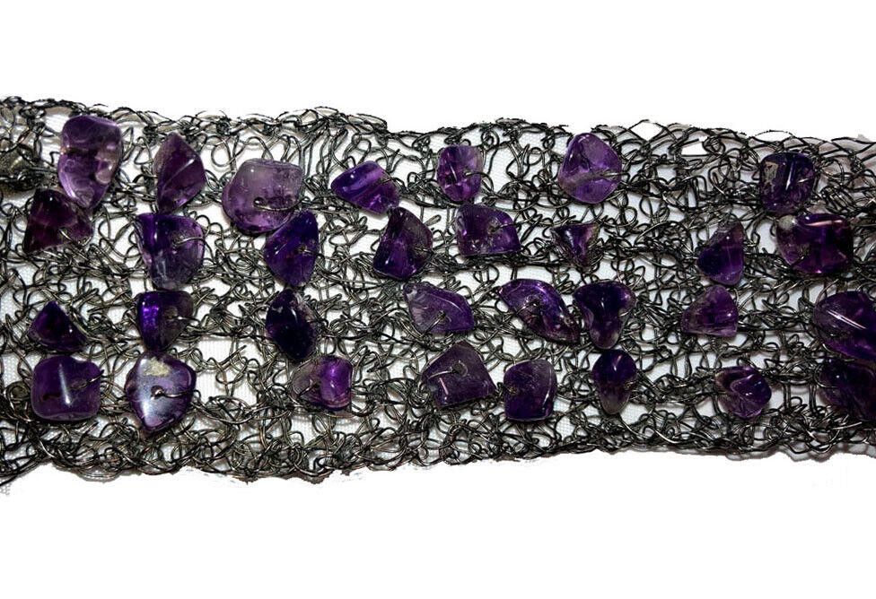 Handmade Artisan Hand Made Purple Amethyst Woven Wire Bracelet Size ONE SIZE - 3 Thumbnail
